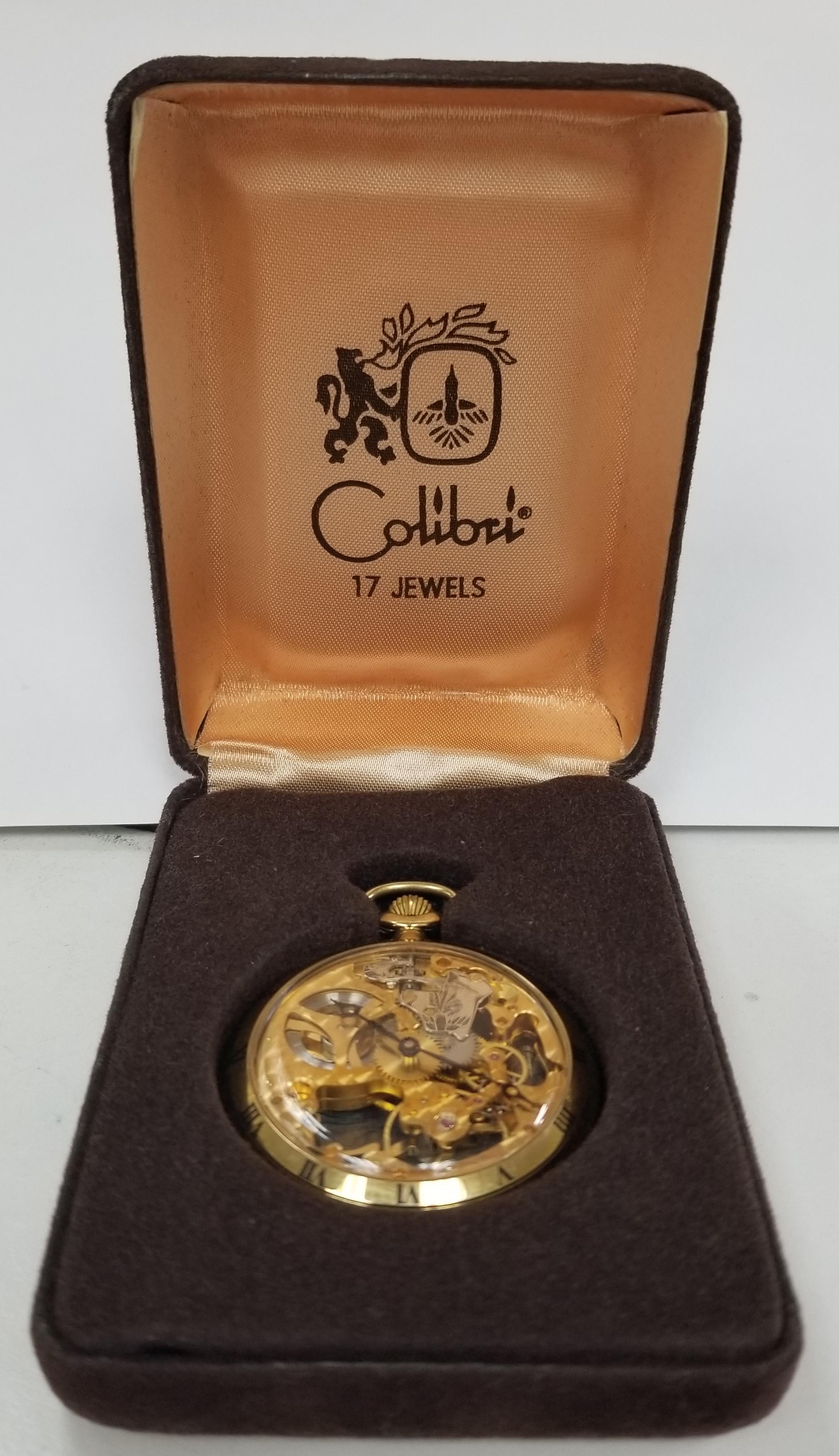 Contemporary Colibri 17 Jewel Swiss Incabloc Skeleton Pocket Watch