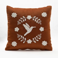 COLIBRÍ Hand Embroidered Decorative Pillows in Terracota Velvet ANDEAN, Set of 2