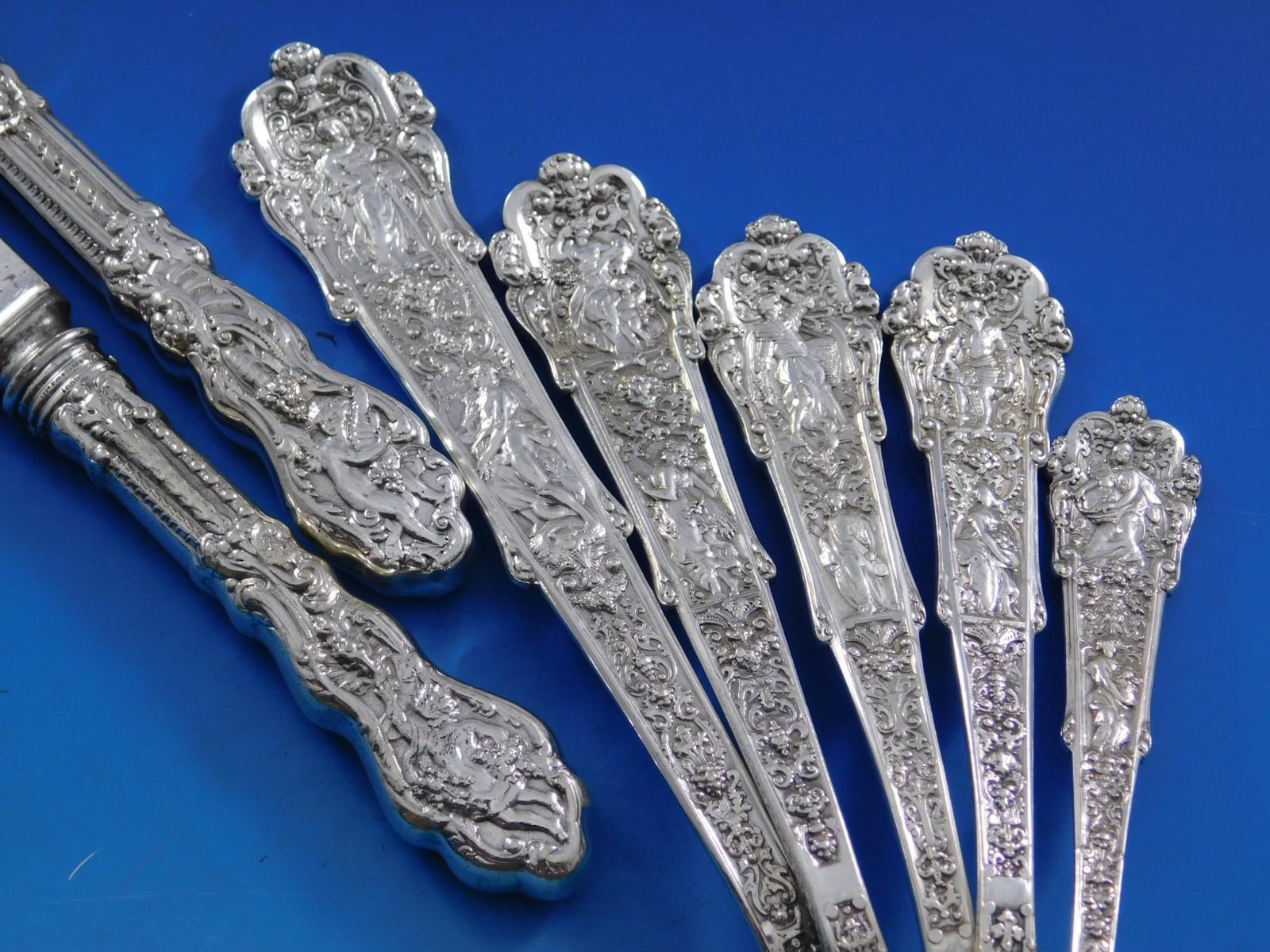 20th Century Coligni by Gorham Sterling Silver Flatware Set 56 pcs Multi motif Dinner in Box For Sale