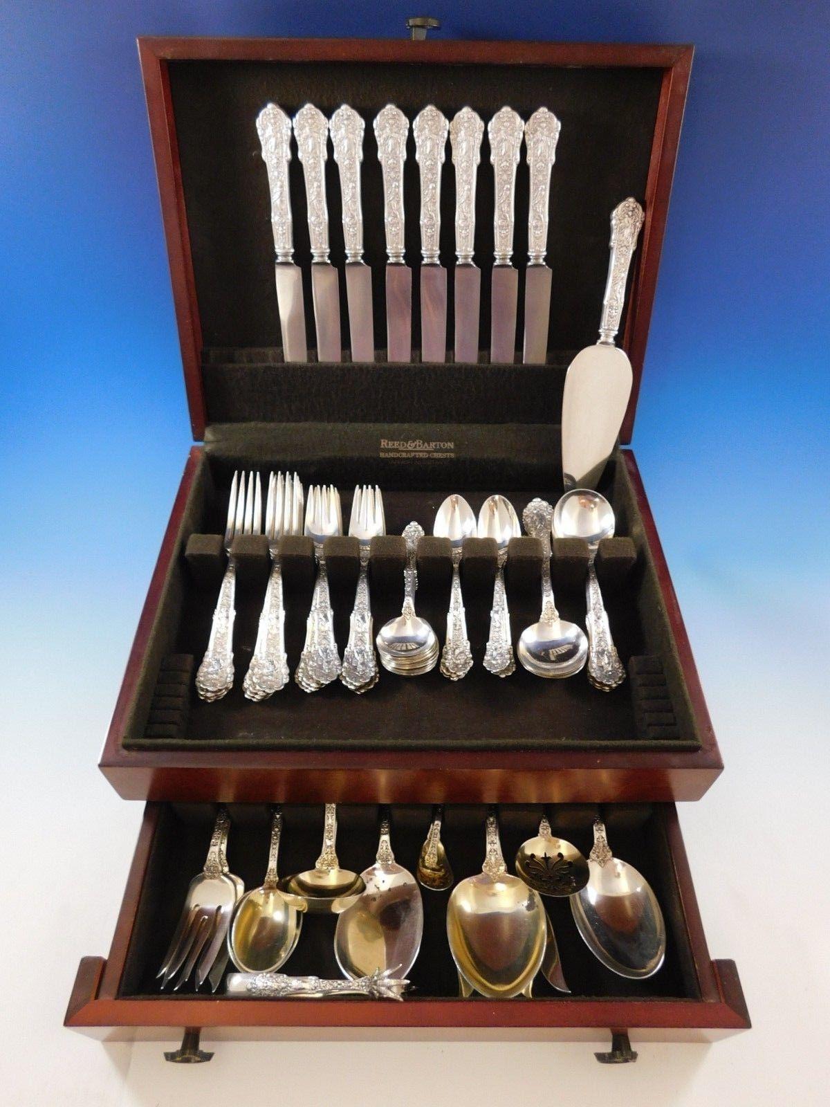 This absolutely stunning multi-motif pattern, Coligni by Gorham sterling sterling silver dinner size flatware set - 63 Pieces. This set includes:

Eight dinner size knives, 9 3/4