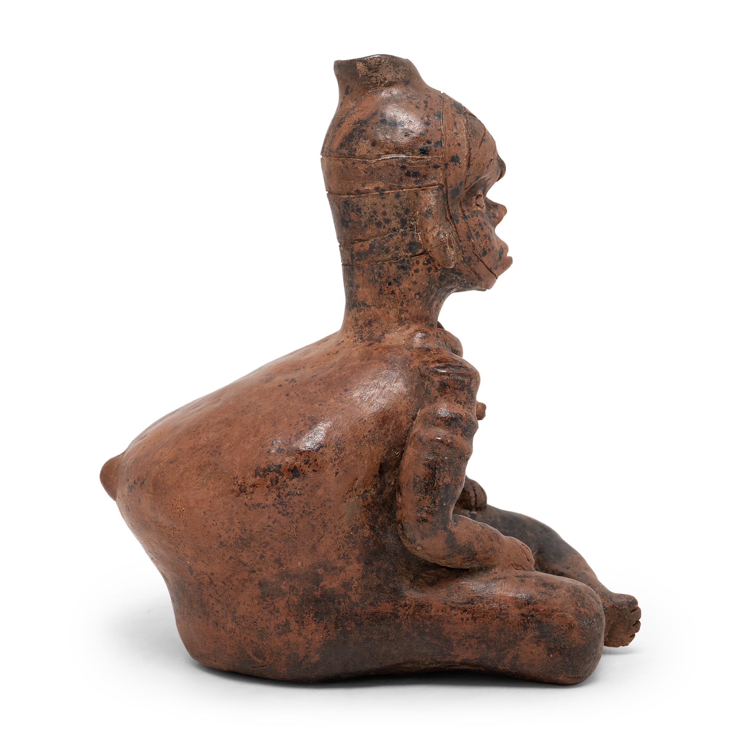 Mexican Colima Seated Redware Figure For Sale