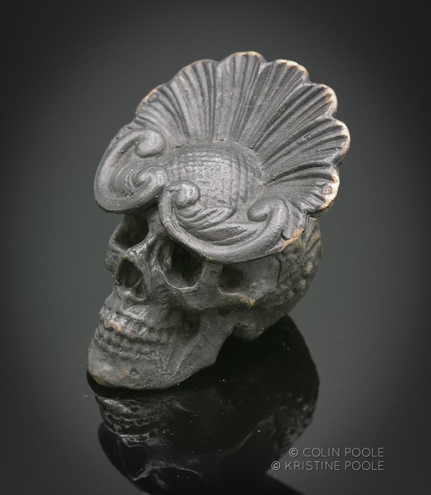 Colin & Kristine Poole Still-Life Sculpture - "Mardi Gras Talisman Skull" Bronze Sculpture