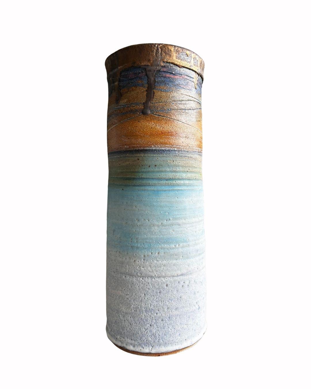 Large Cylinder Vessel Sunset, Colin Caffell, Meer, Keramik, Skulptur, Handwerk im Angebot 1