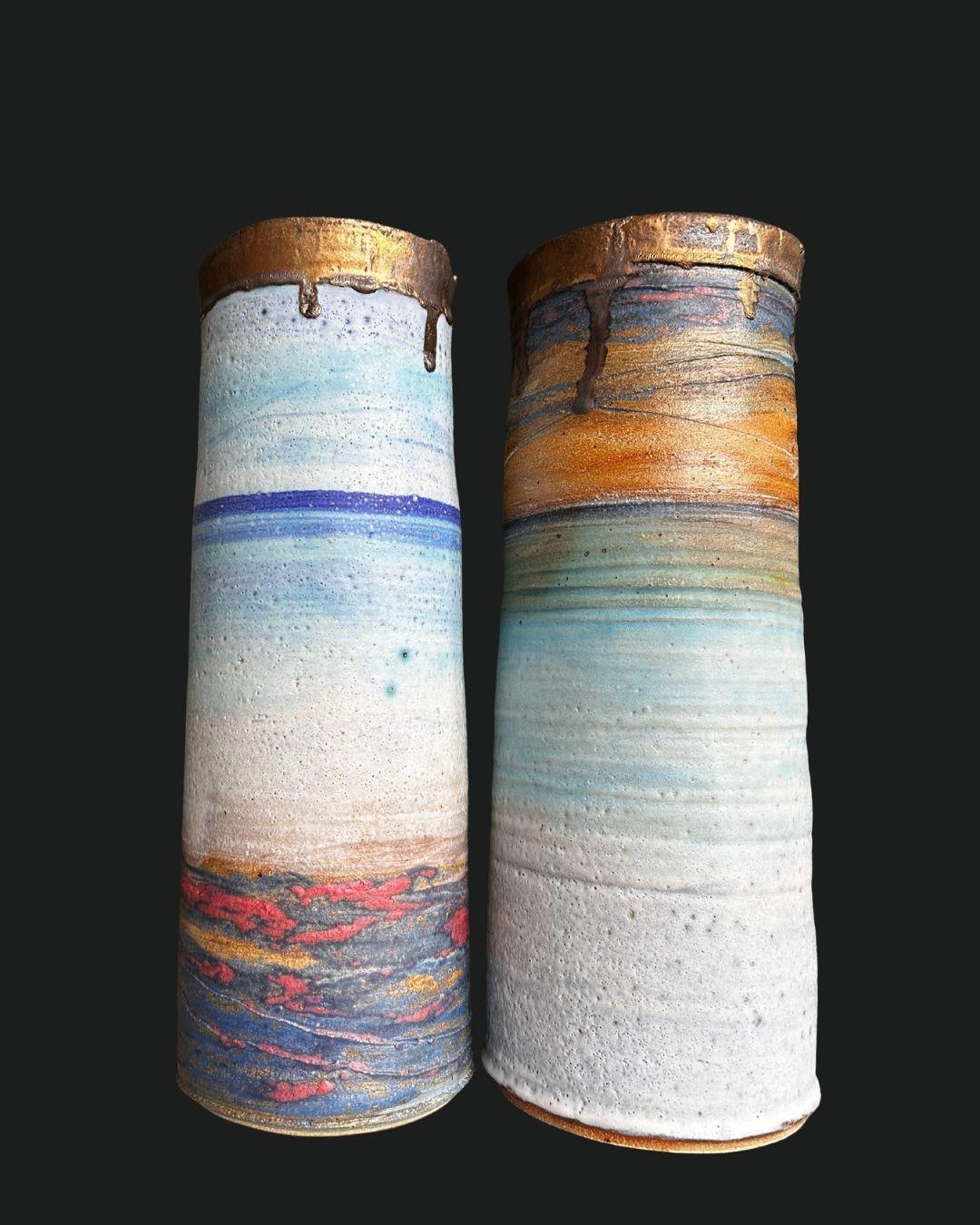 Large Cylinder Vessel Sunset, Colin Caffell, Meer, Keramik, Skulptur, Handwerk im Angebot 2