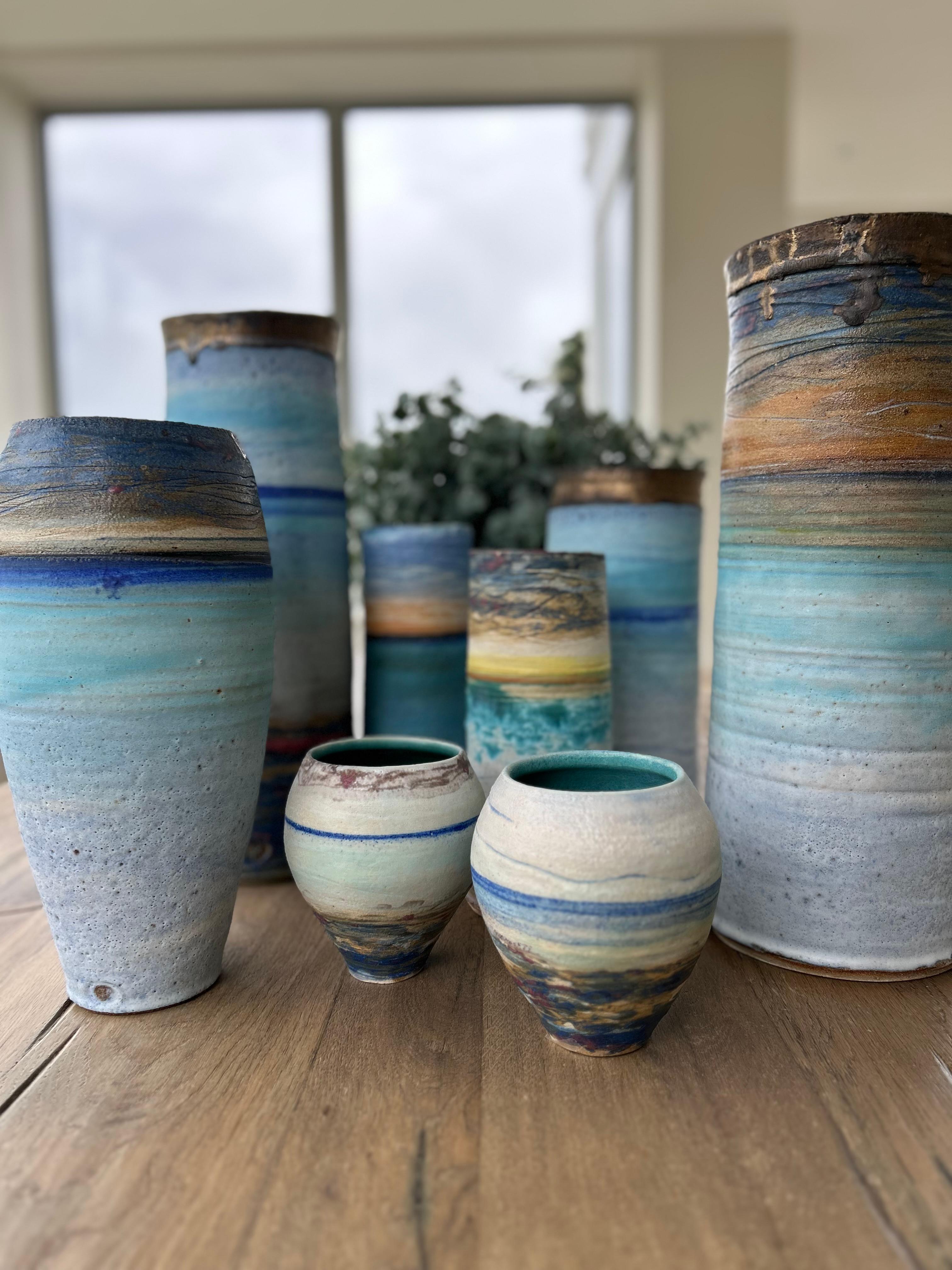 Large Cylinder Vessel Sunset, Colin Caffell, Meer, Keramik, Skulptur, Handwerk im Angebot 4