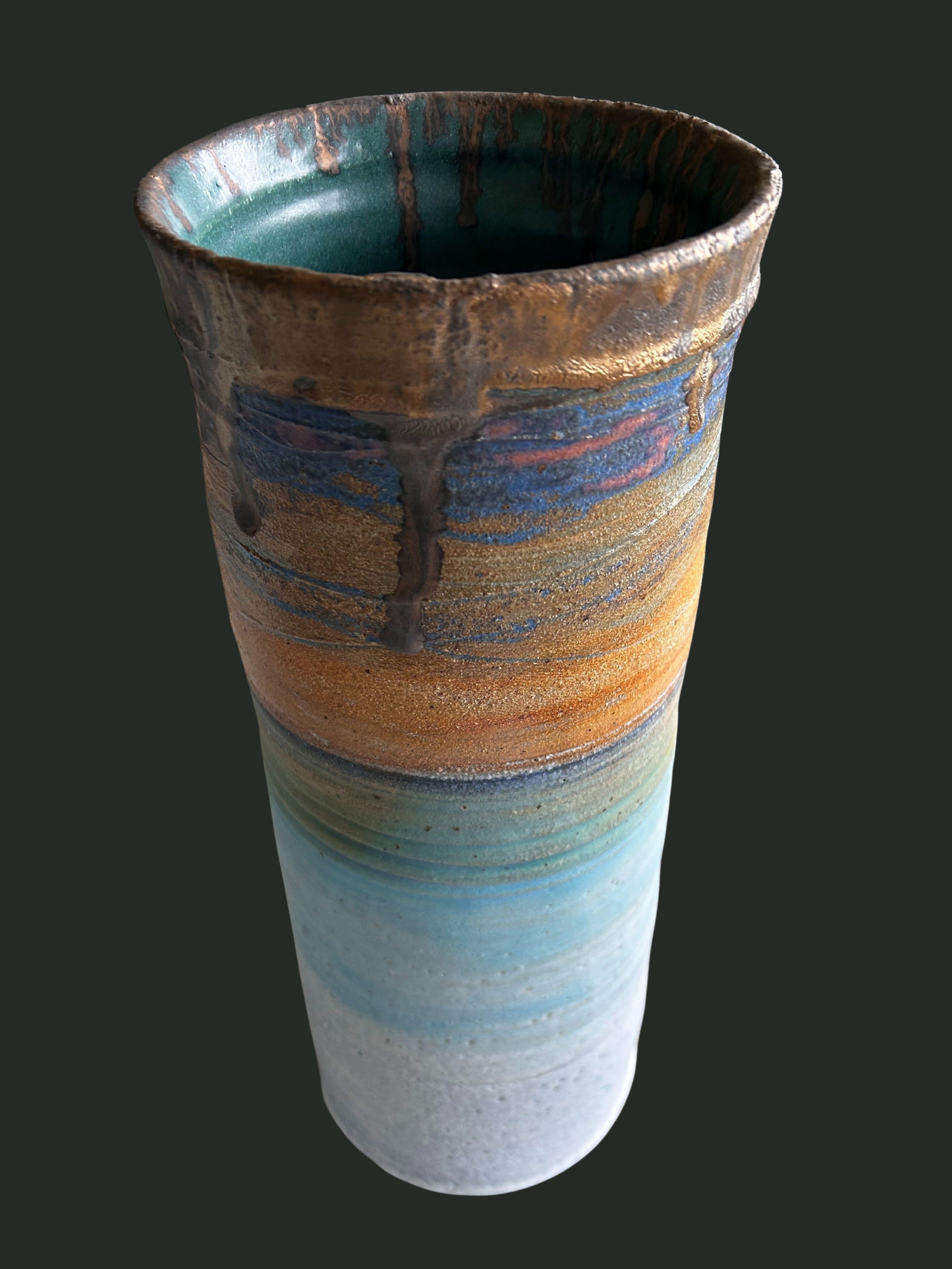 Large Cylinder Vessel Sunset, Colin Caffell, Meer, Keramik, Skulptur, Handwerk im Angebot 5