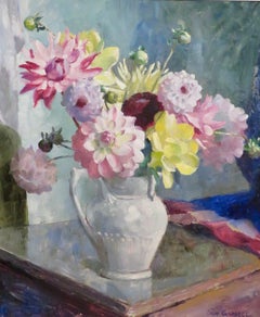 (1894-1970) Scottish IMPRESSIONIST OIL PAINTING colourful still life of flowers