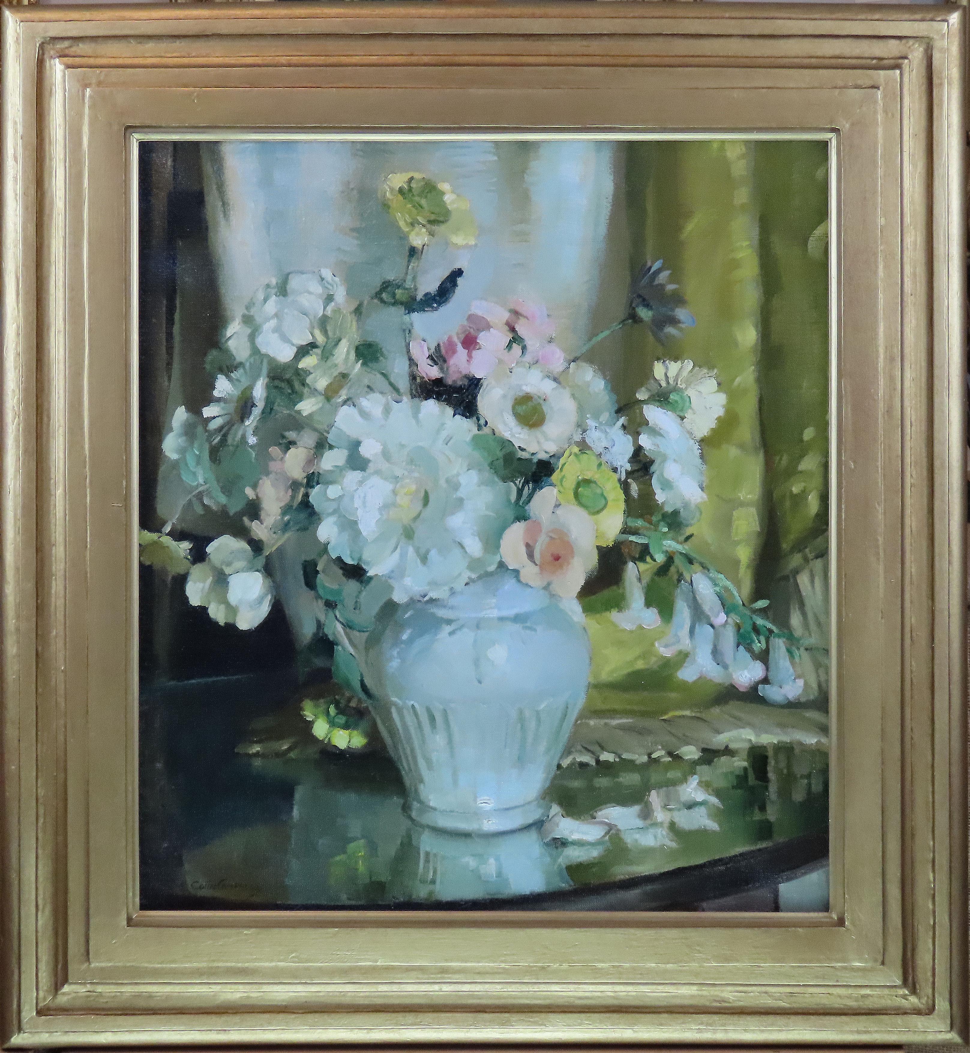 Huile sur toile d'origine, Colin Cairness Clinton Campbell "Nature morte de fleurs