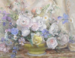 Flowers in a Vase - Large 20th Century Scottish Oil on Board Still Life Painting