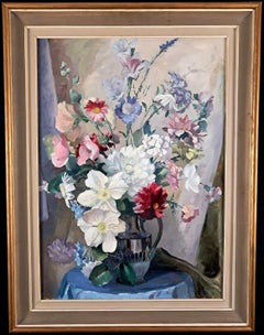 Flowers in a Vase - Large 20th Century Scottish Oil on Board Still Life Painting