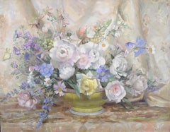Flowers in a Vase - Large 20th Century Scottish Oil on Board Still Life Painting