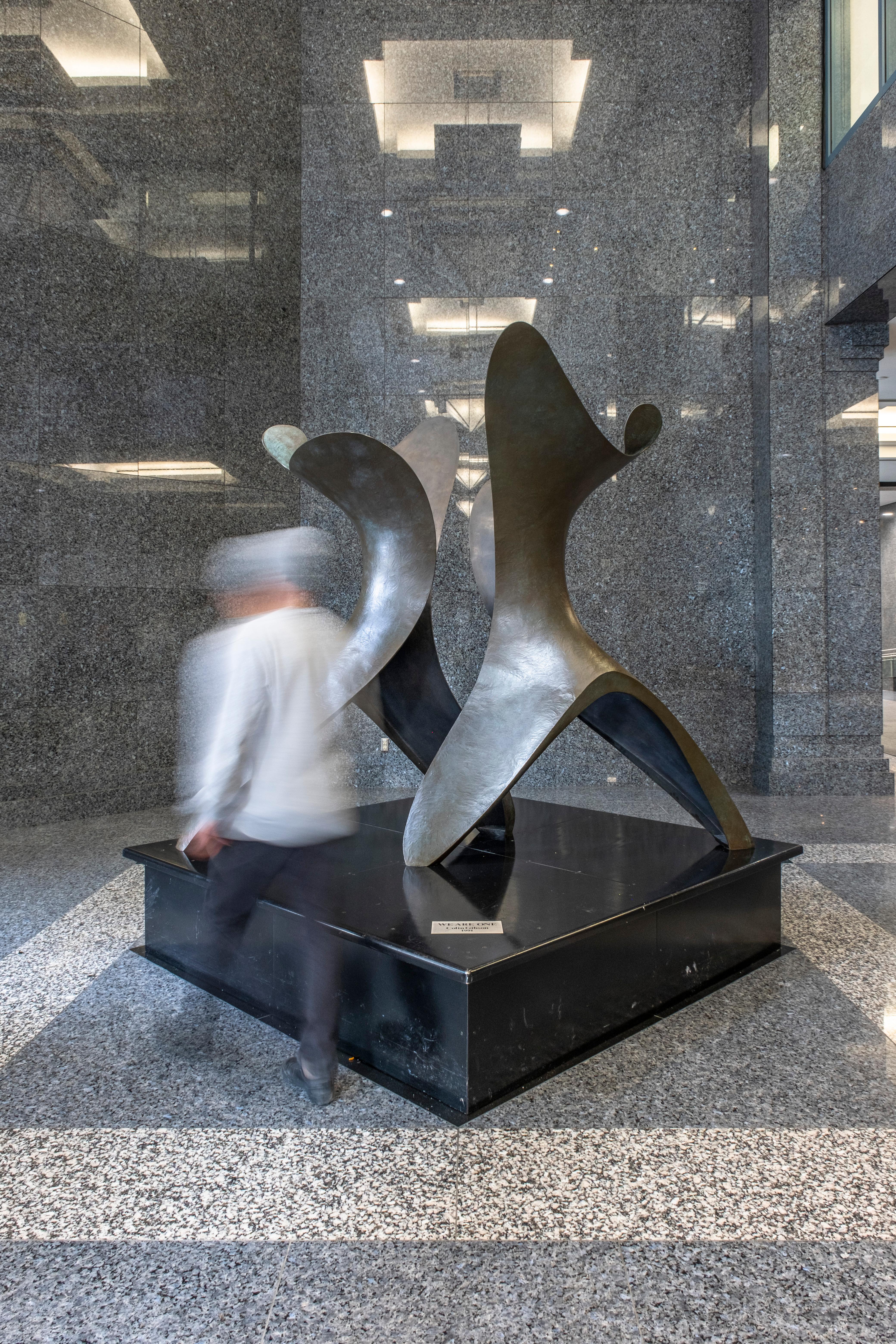 Two abstracted bronze forms face one another and appear be in a perfectly mirrored dance on their marble base. Gibson originally designed this sculpture for a corporate commission at Constitution Square, Ottawa, Ontario, Canada.

After decades of