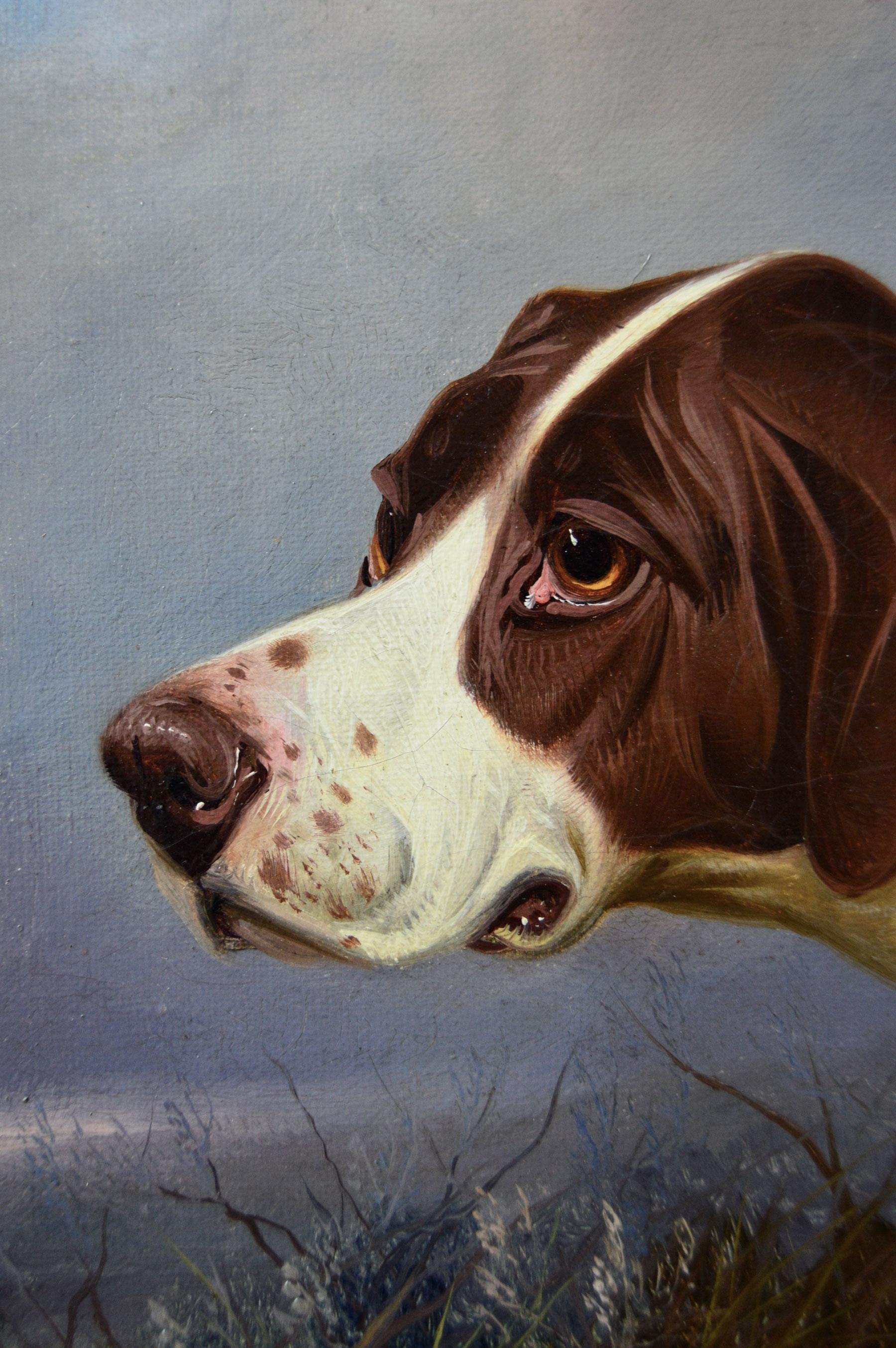 19th Century Pair of sporting dog oil portrait paintings of a setter & a Pointer 1