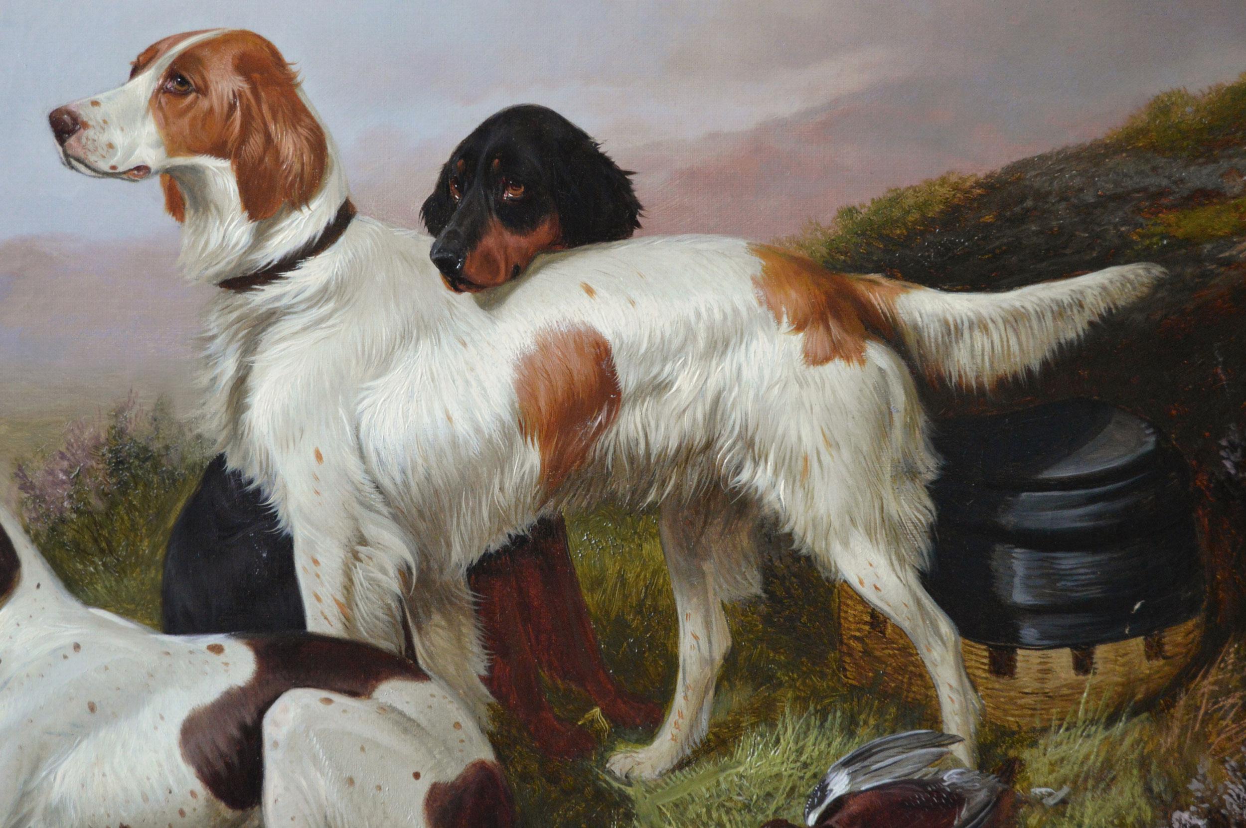 19th Century sporting dog oil painting of 3 setters with game  - Victorian Painting by Colin Graeme Roe