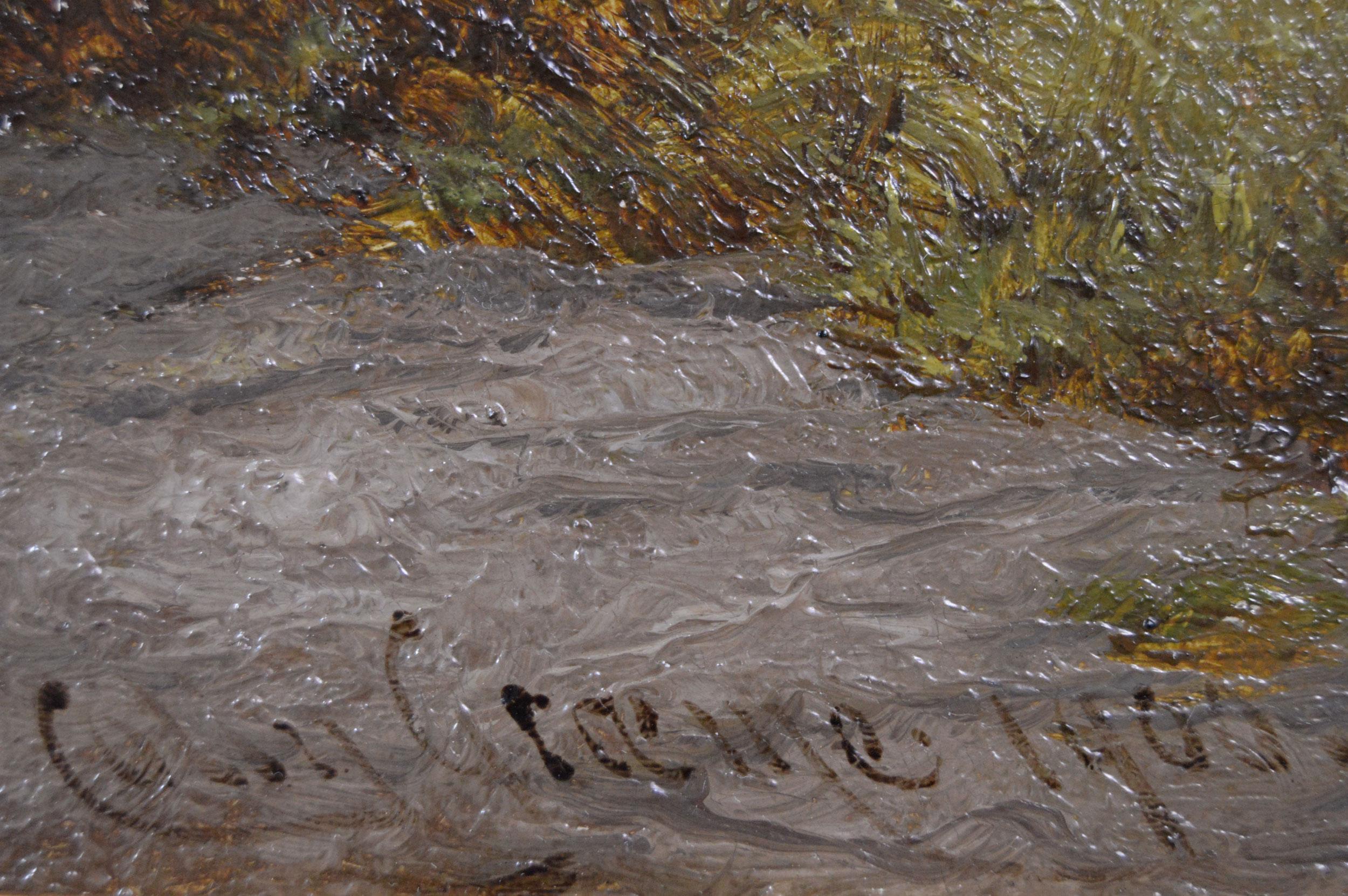 Peinture à l'huile du 19ème siècle représentant un chien de sport et 3 setters à la chasse 2