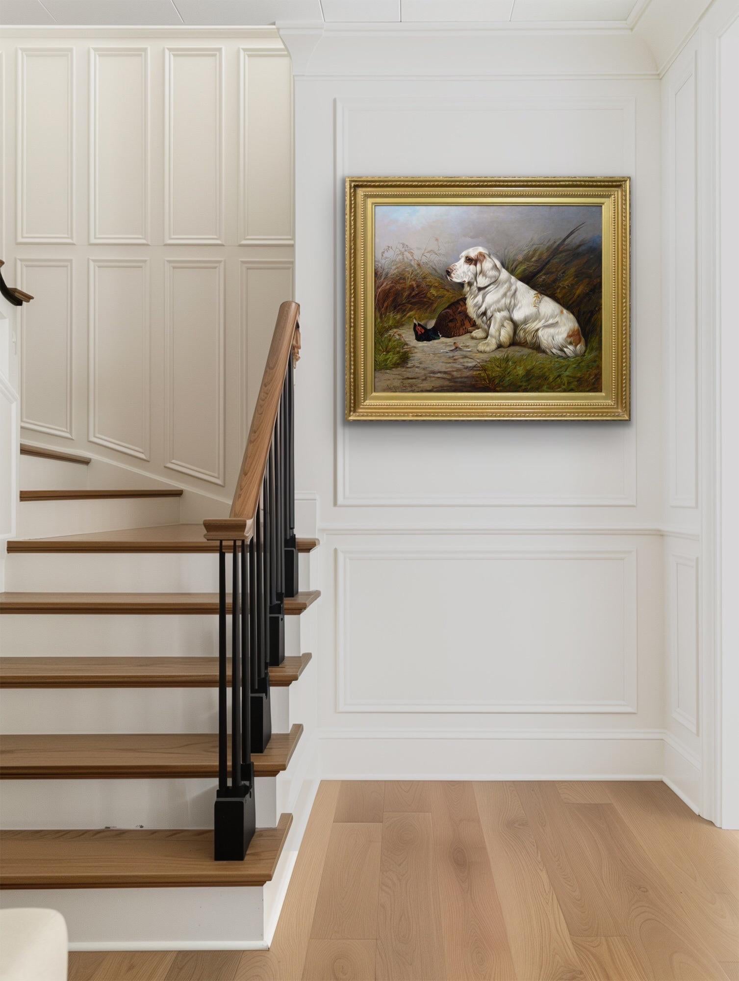 19th Century sporting dog oil painting of a Clumber spaniel with game 2