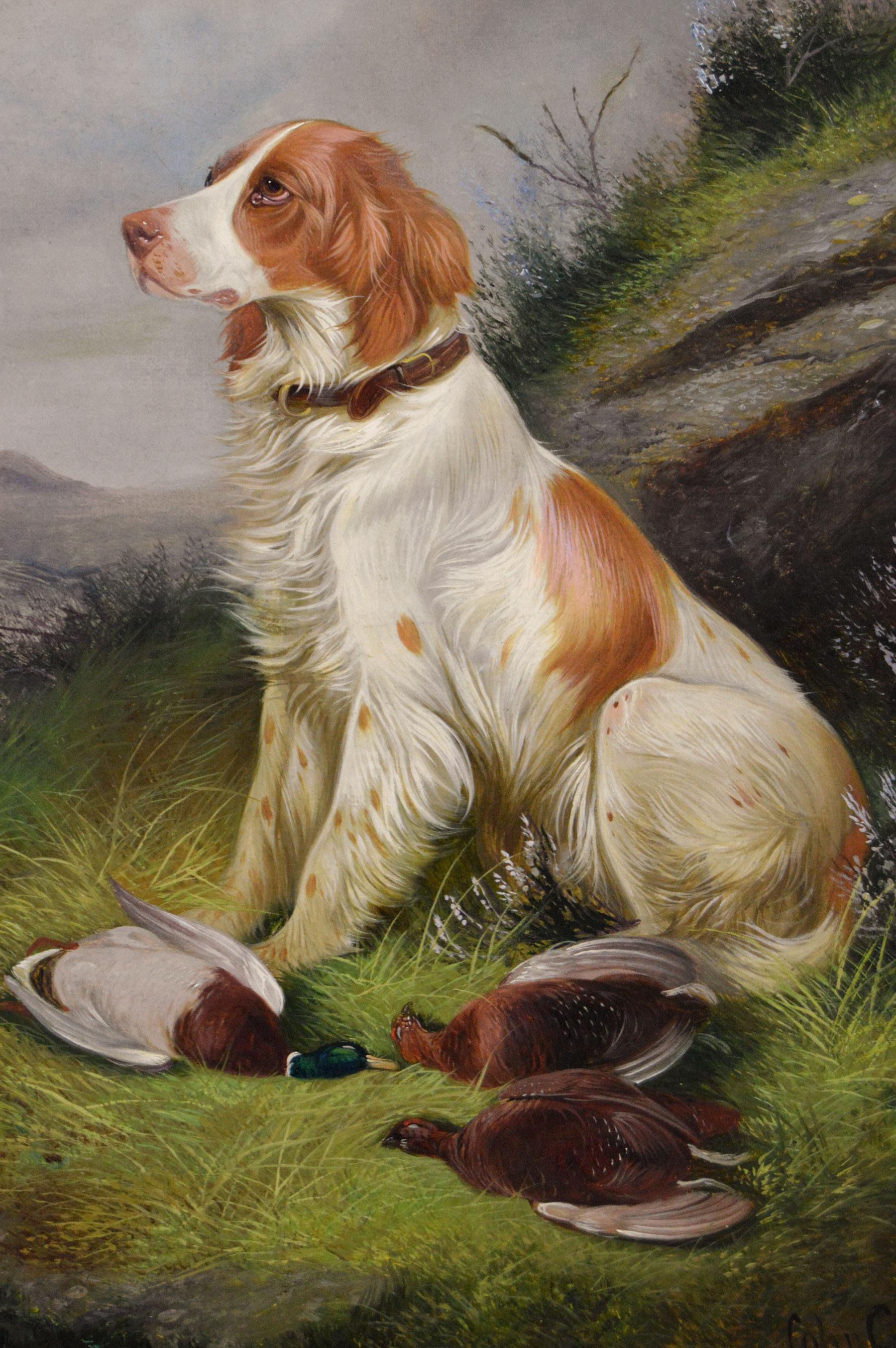19th Century sporting dog oil painting of a setter in a landscape - Victorian Painting by Colin Graeme Roe