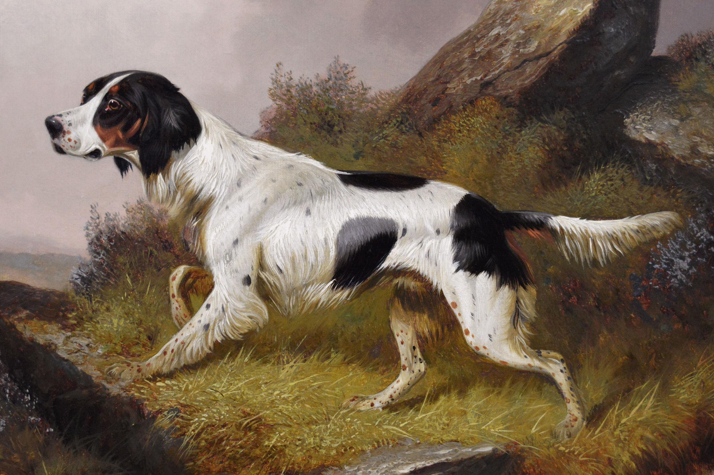 19th Century sporting dog oil painting of a setter in a landscape - Victorian Painting by Colin Graeme Roe