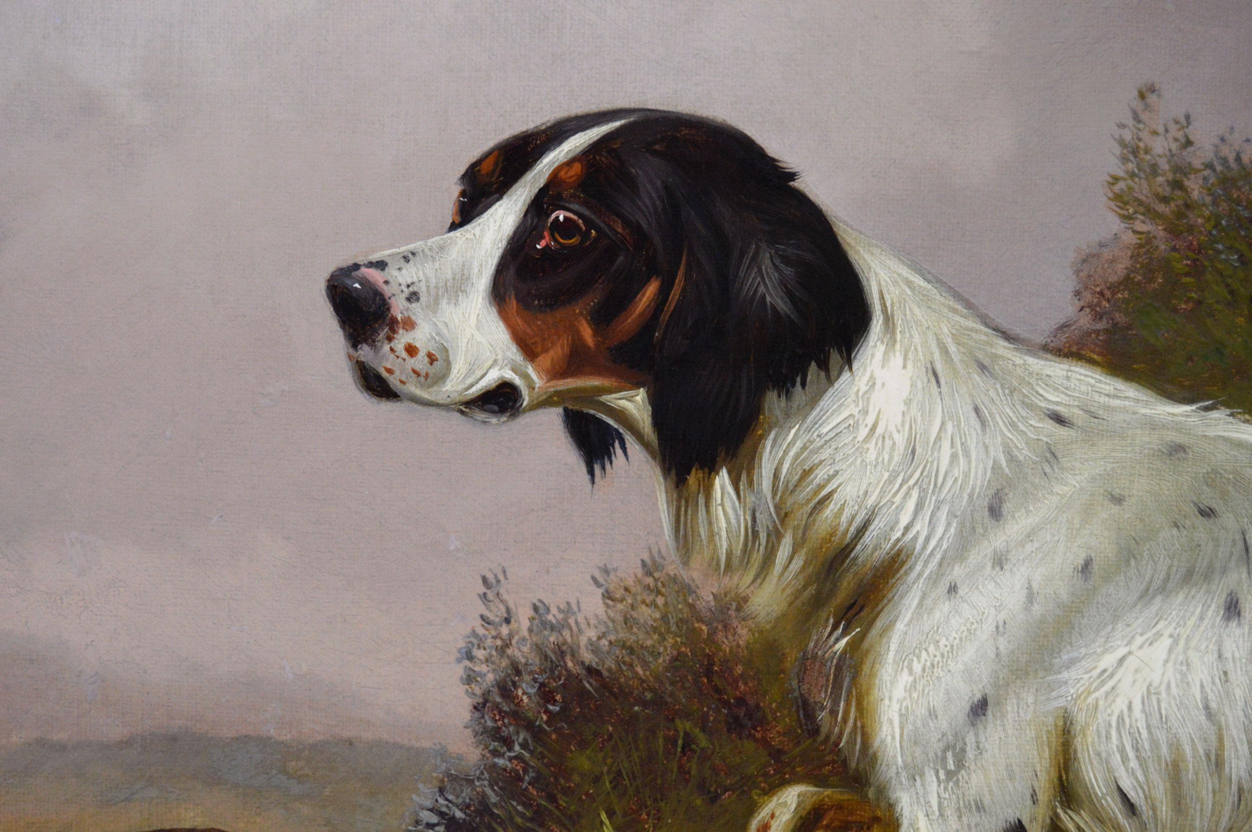 19th Century sporting dog oil painting of a setter in a landscape - Brown Animal Painting by Colin Graeme Roe