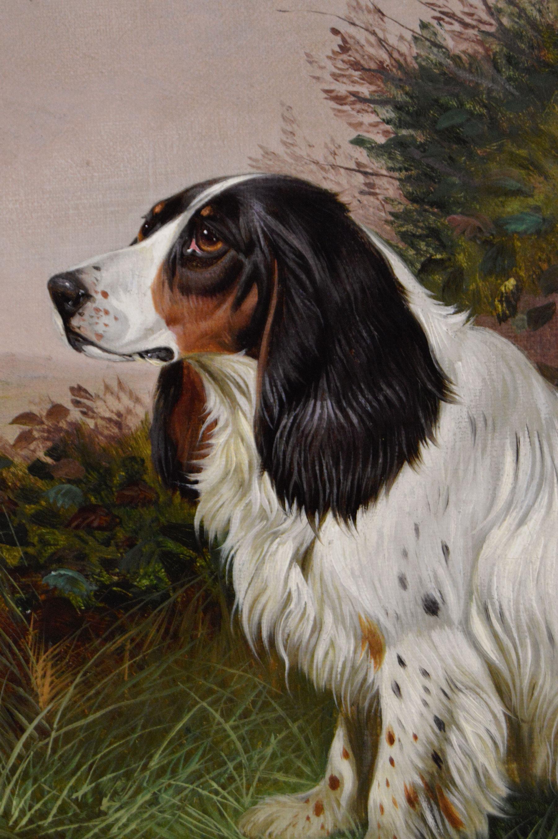 19th Century sporting dog oil painting of a spaniel with game - Brown Animal Painting by Colin Graeme Roe
