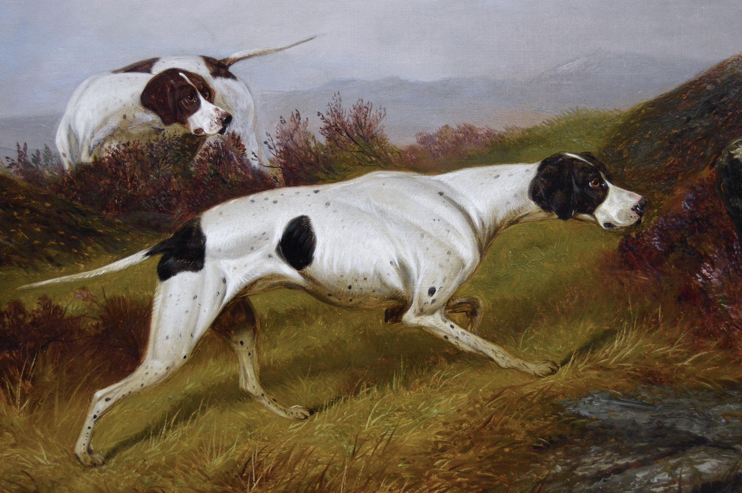19th Century sporting dog oil painting of two pointers in a landscape - Victorian Painting by Colin Graeme Roe