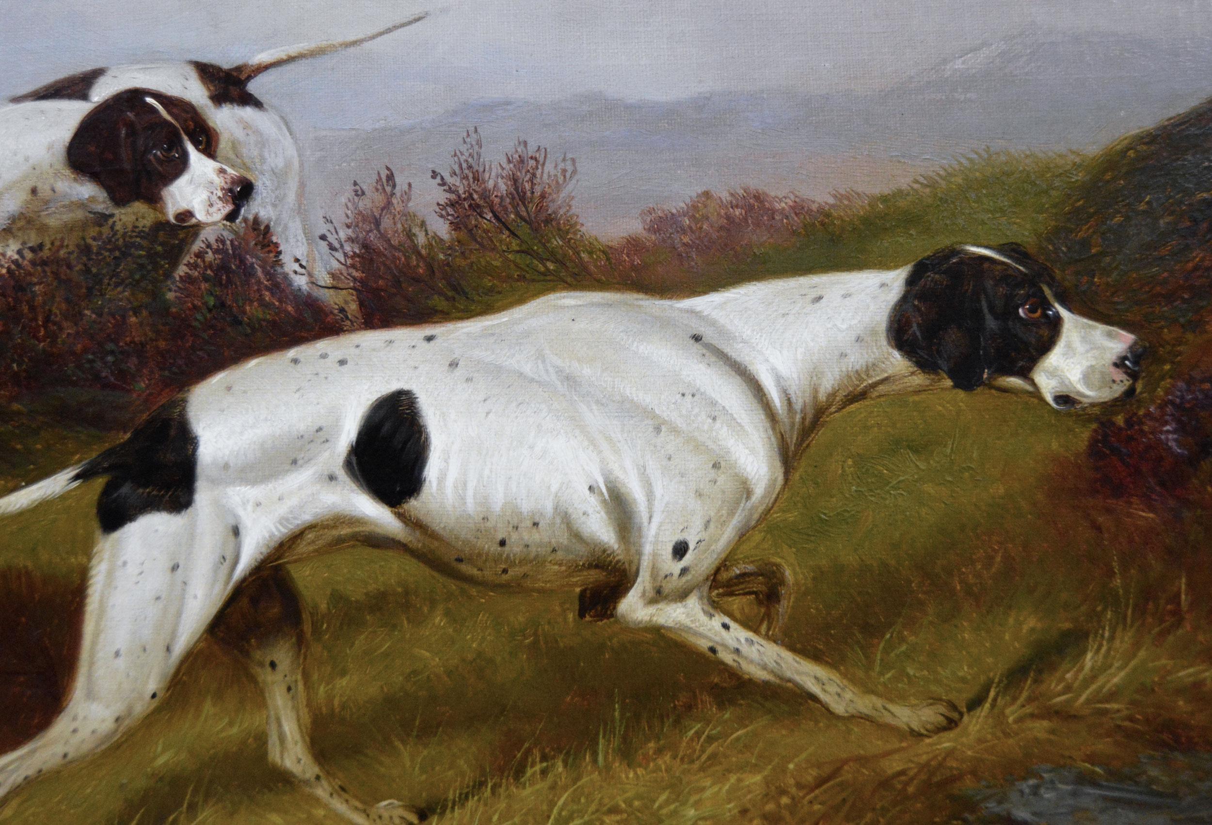 19th Century sporting dog oil painting of two pointers in a landscape - Brown Animal Painting by Colin Graeme Roe