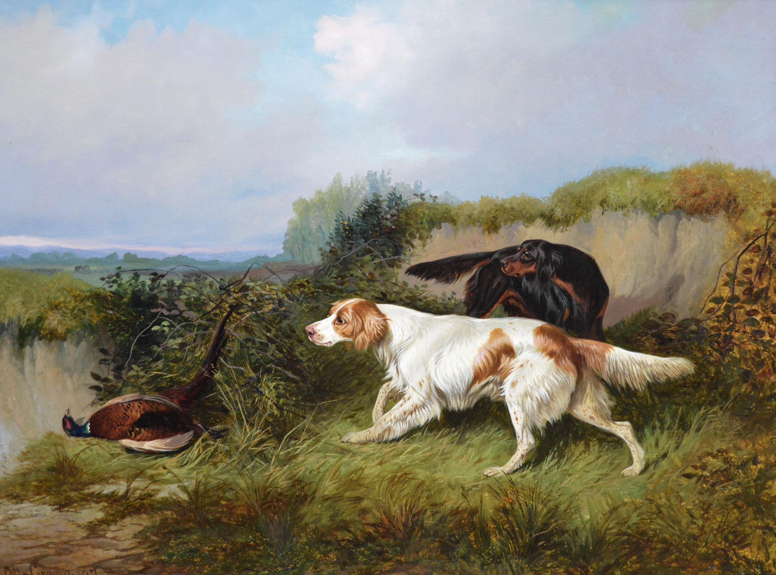 19. Jahrhundert Sporthund Ölgemälde von zwei Setter mit Wild – Painting von Colin Graeme Roe