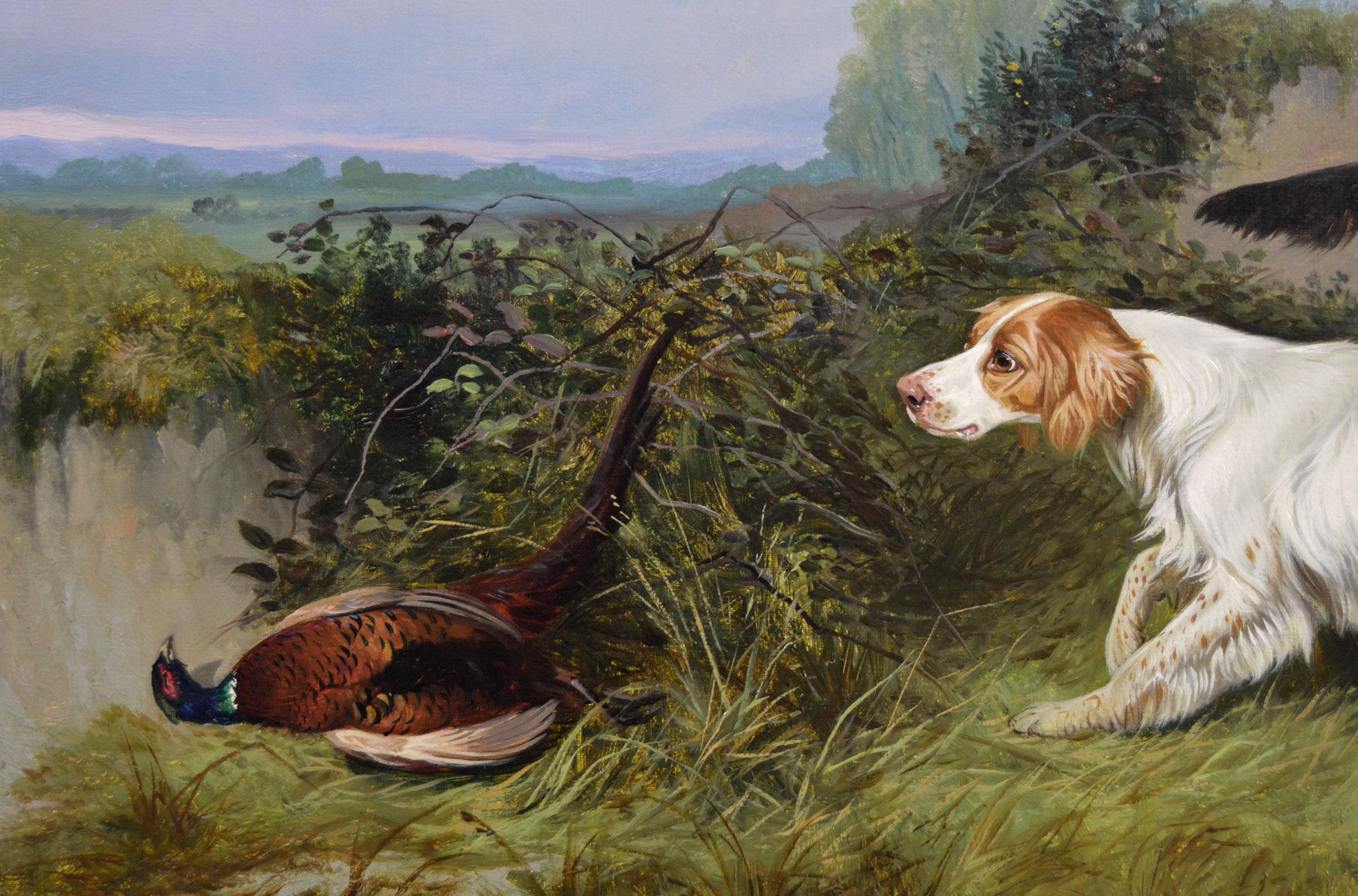 19. Jahrhundert Sporthund Ölgemälde von zwei Setter mit Wild (Braun), Animal Painting, von Colin Graeme Roe