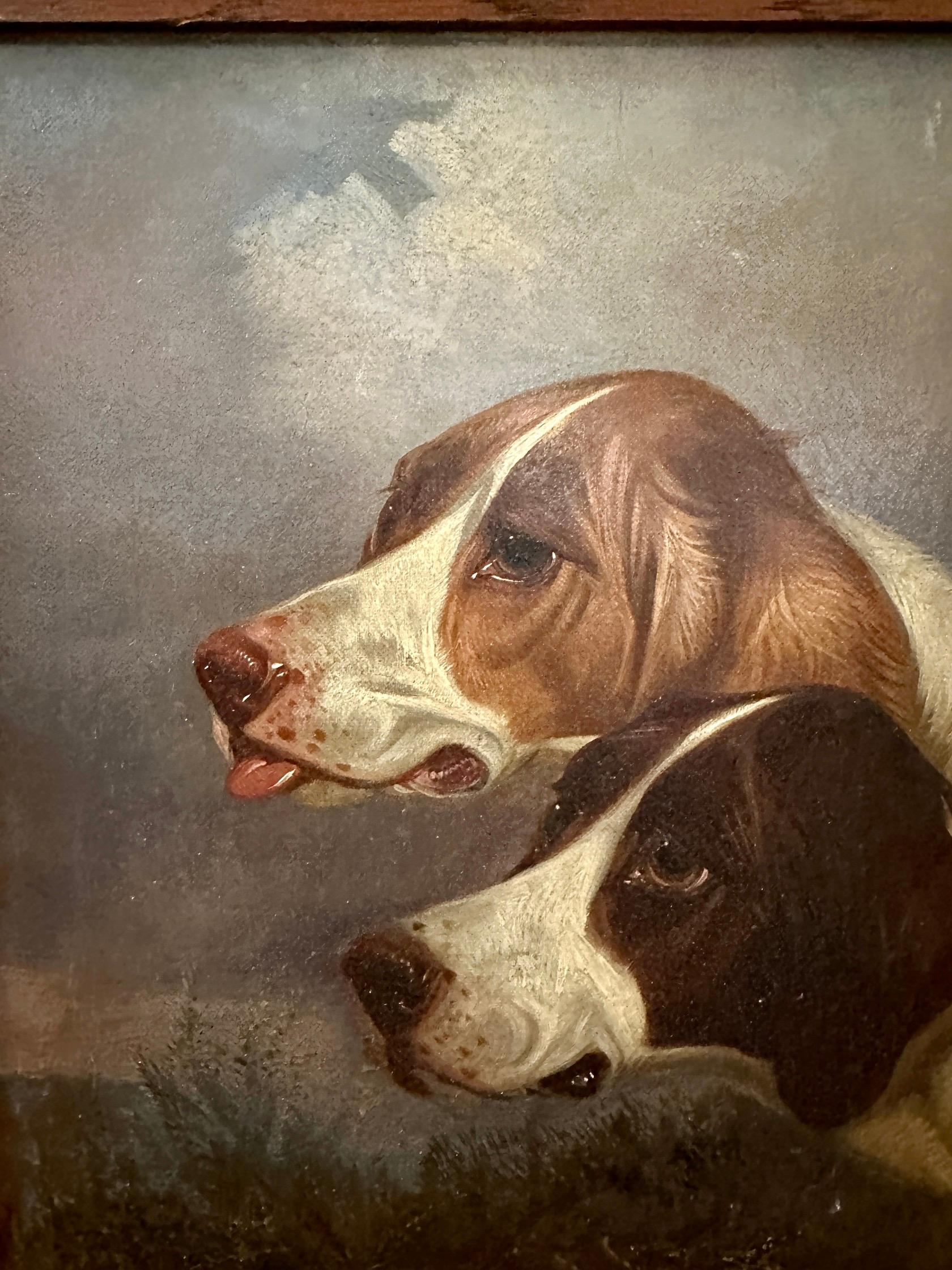  Antique English portraits of a pair of English Pointer dogs in a landscape - Painting by Colin Graeme Roe