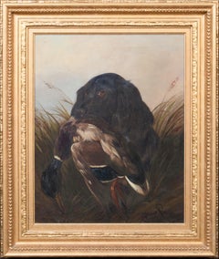 Schwarzer Spaniel mit einer Ente, 19. Jahrhundert