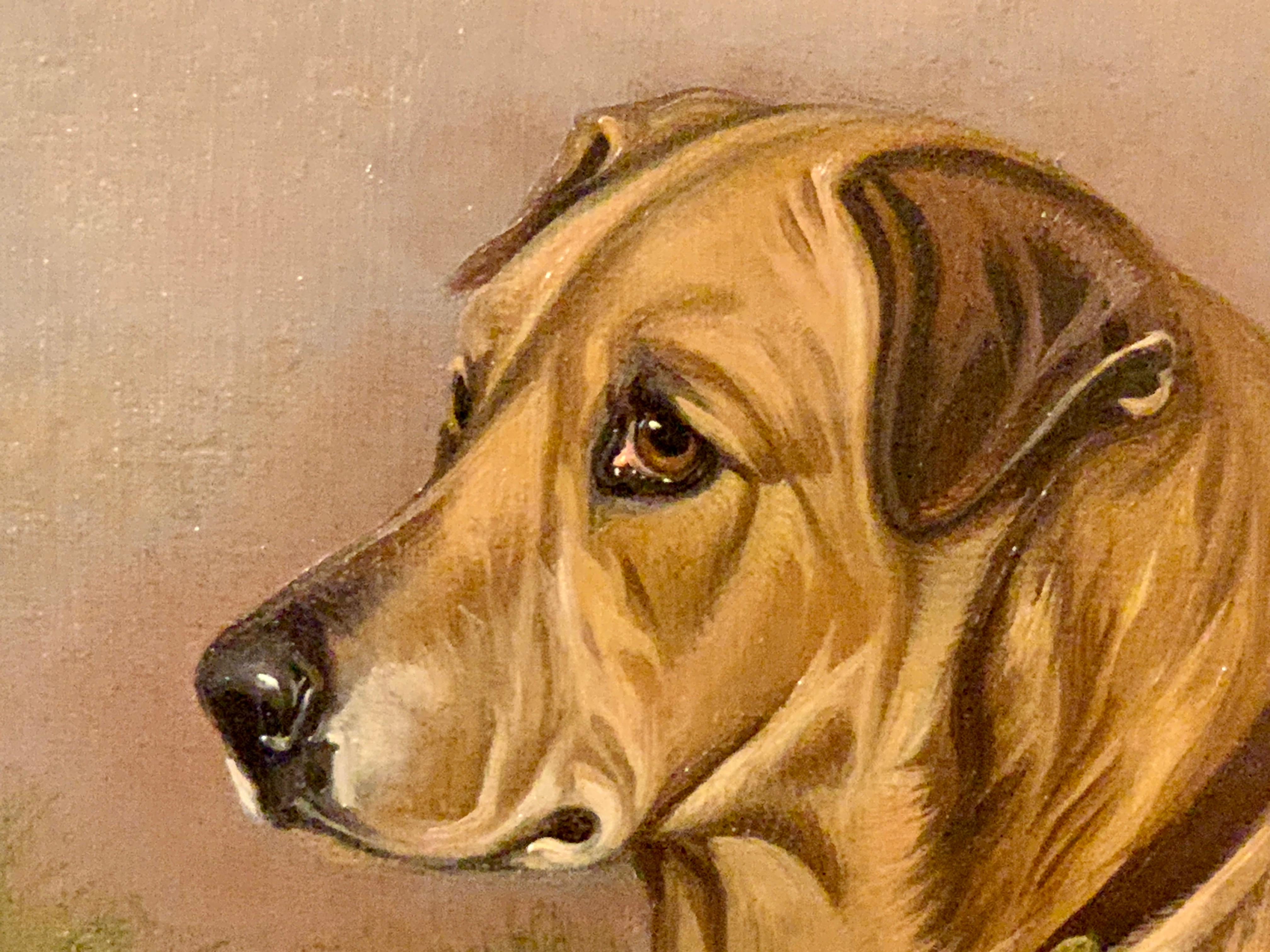English Antique Victorian portrait of a Labrador retriever dog in a landscape 3