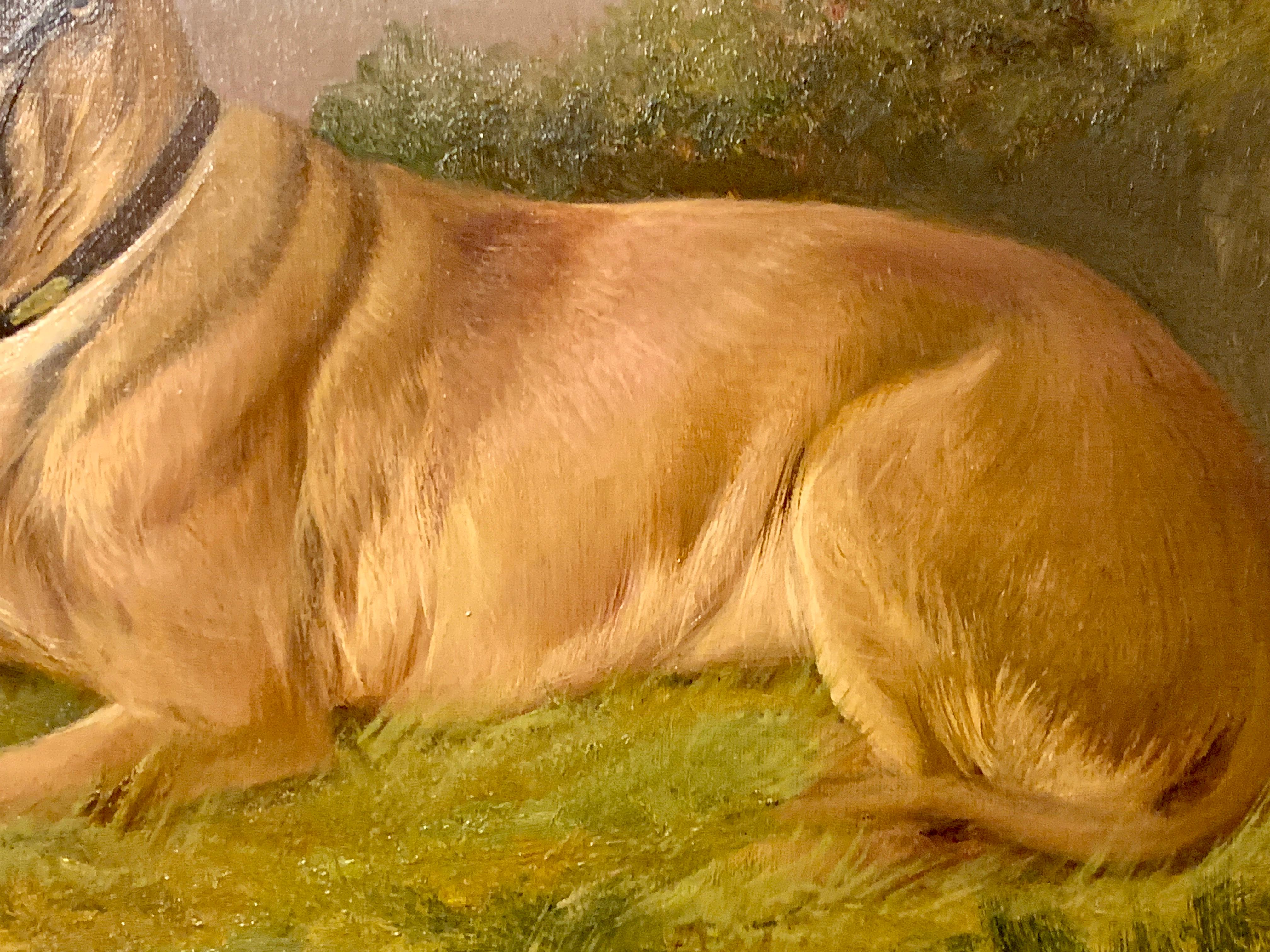 English Antique Victorian portrait of a Labrador retriever dog in a landscape - Brown Animal Painting by Colin Graeme Roe