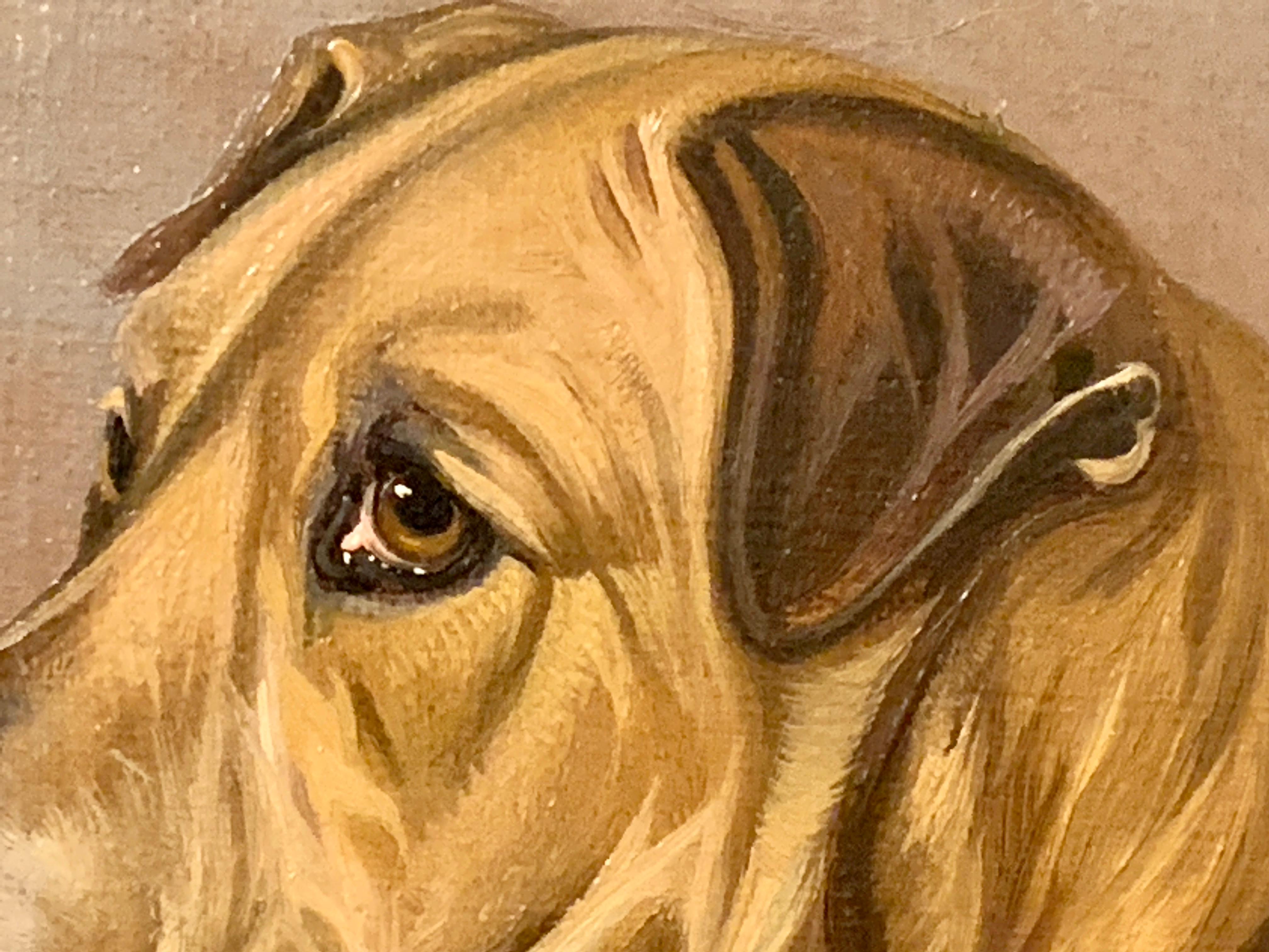 English Antique Victorian portrait of a Labrador retriever dog in a landscape 1