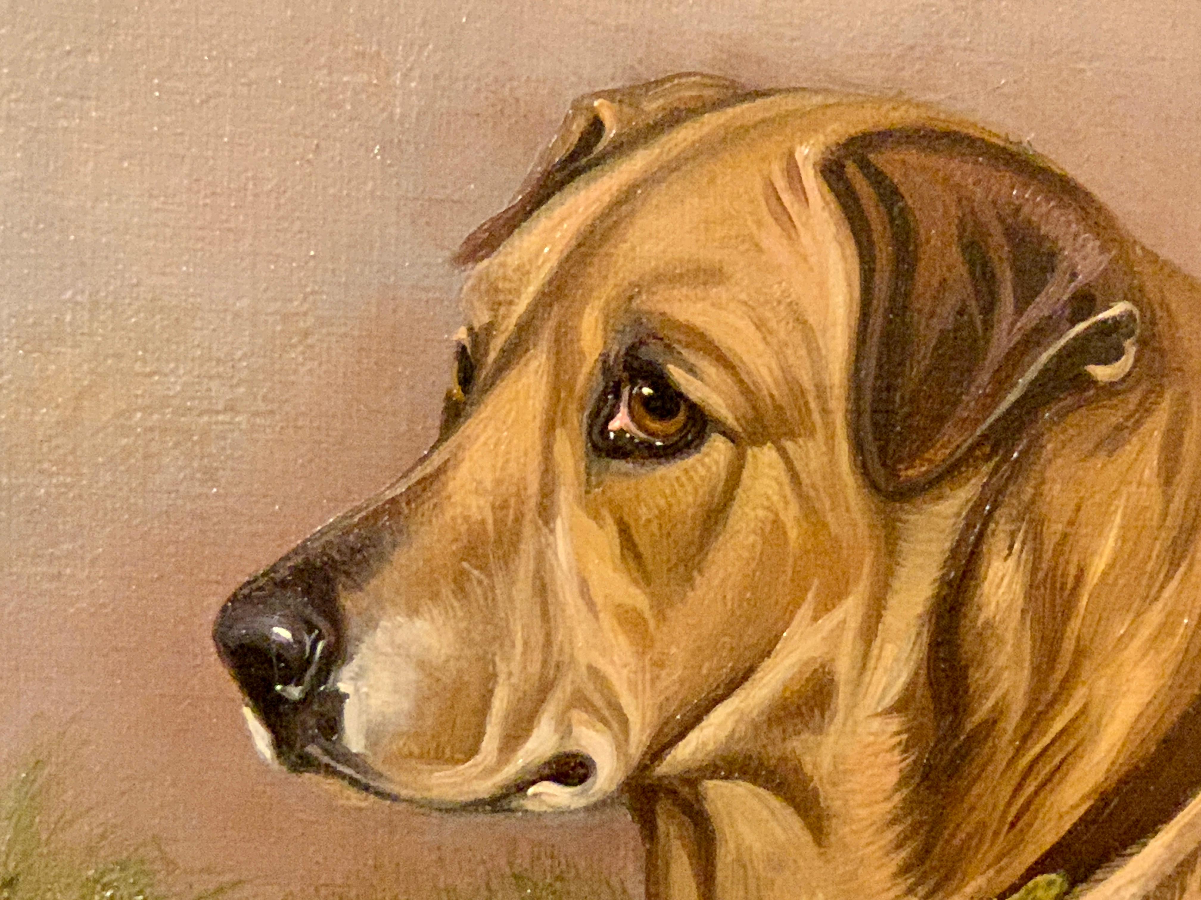 English Antique Victorian portrait of a Labrador retriever dog in a landscape 2