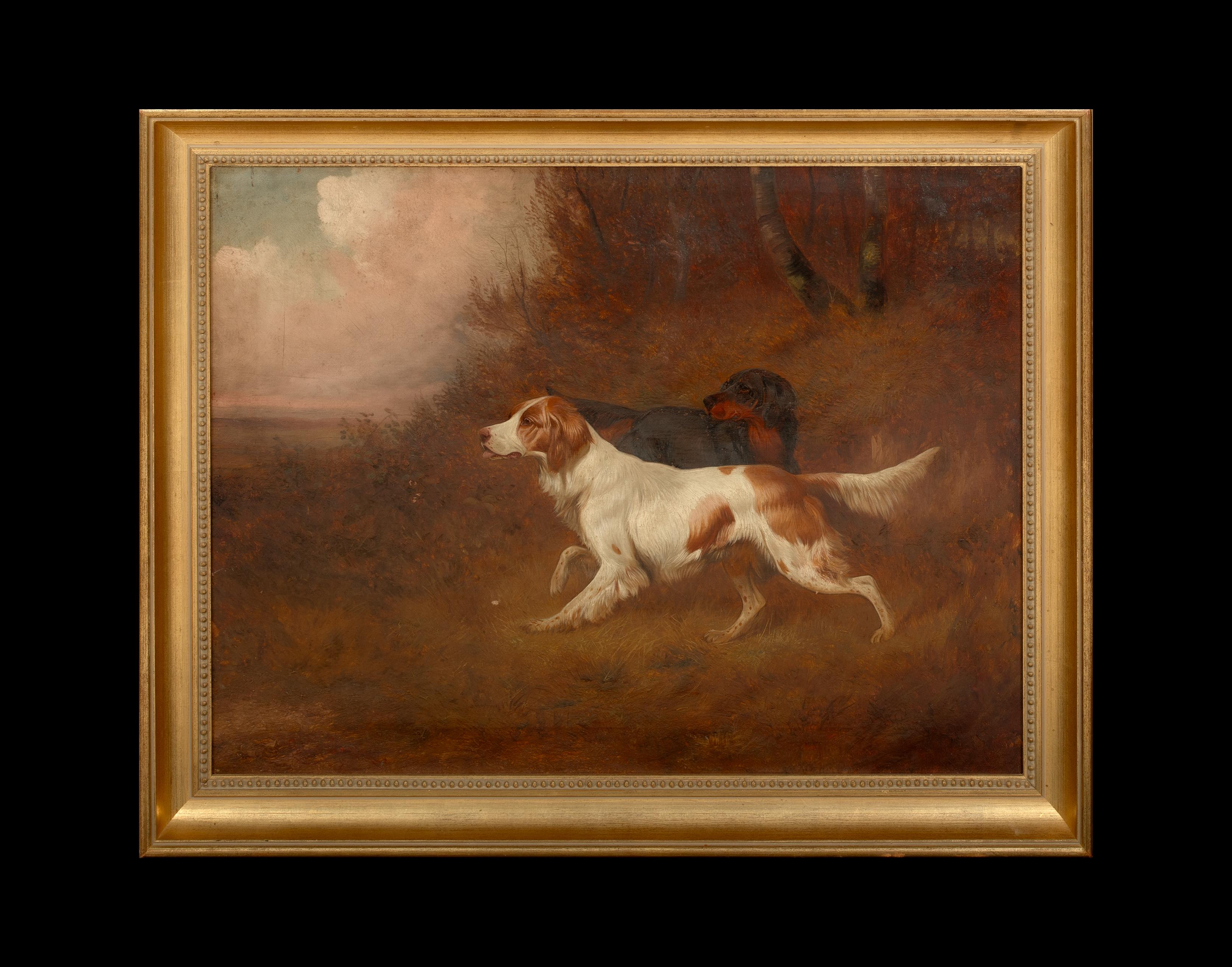 English Setters Flushing Pheasants, 19th Century by COLIN GRAEME ROE (1858-1910) - Painting by Colin Graeme Roe