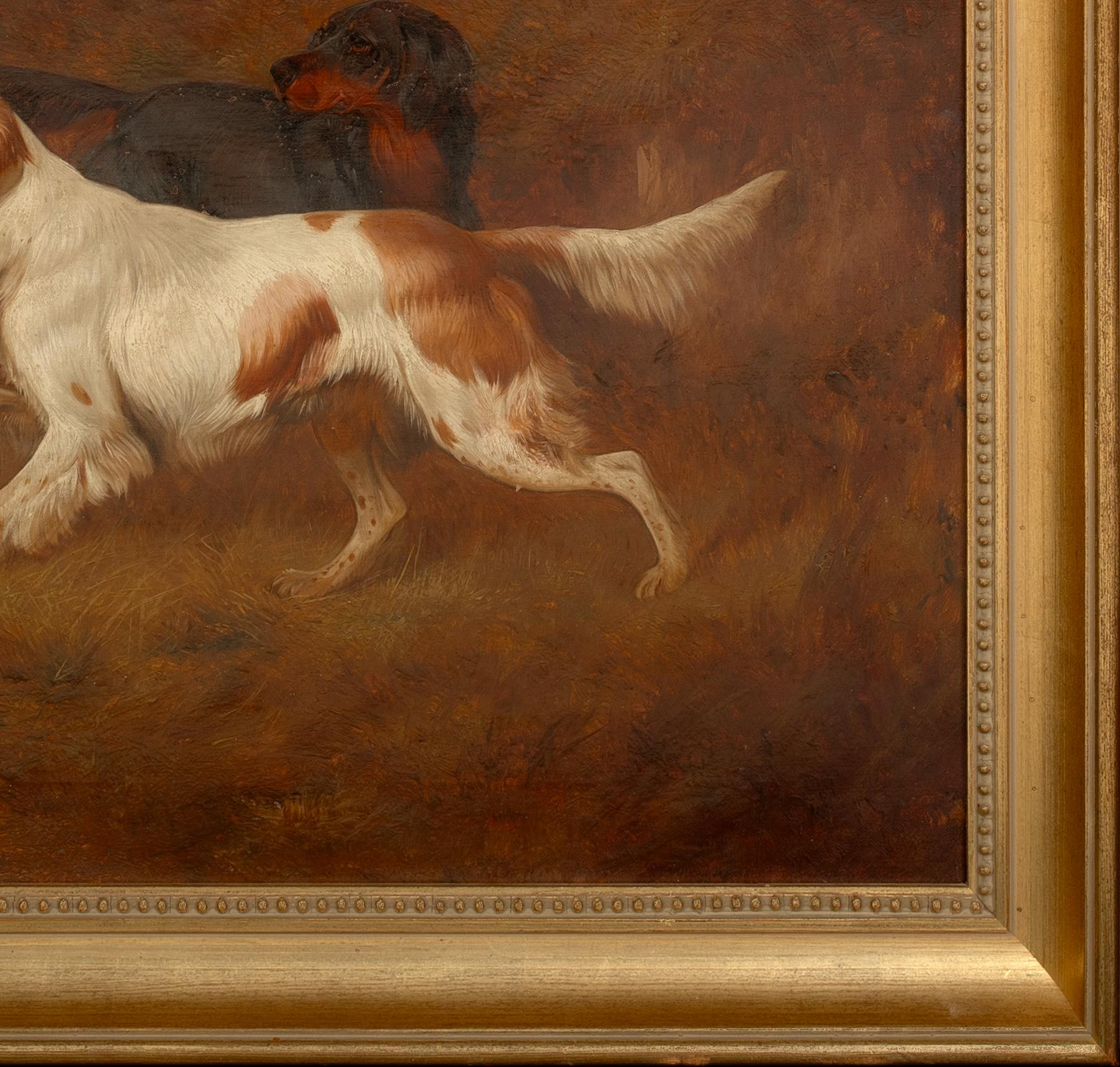 English Setters Flushing Pheasants, 19th Century by COLIN GRAEME ROE (1858-1910) - Brown Animal Painting by Colin Graeme Roe