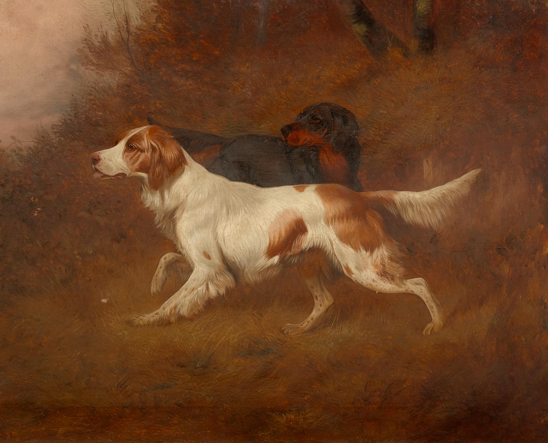 English Setters Flushing Pheasants, 19th Century

by COLIN GRAEME ROE (1858-1910) similar to $10,000

Large 19th Century English hunting scene of English Steers flushing out pheasants on the moorlands, oil on canvas by Colin Graeme Roe, Excellent
