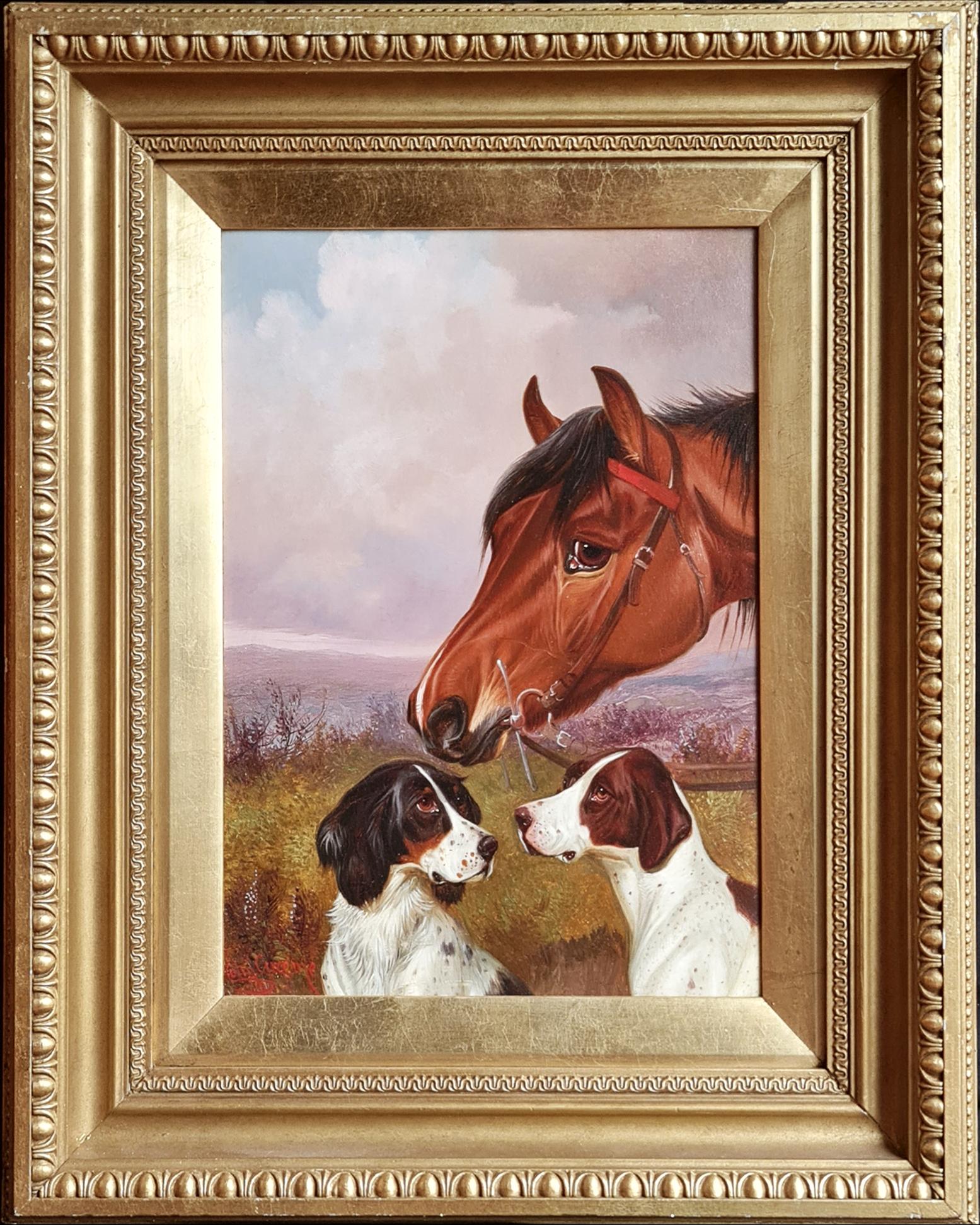 Head of a Grey Pony with two Setters & Head of a Bay Pony with deux Setters -Paire - Painting de Colin Graeme Roe