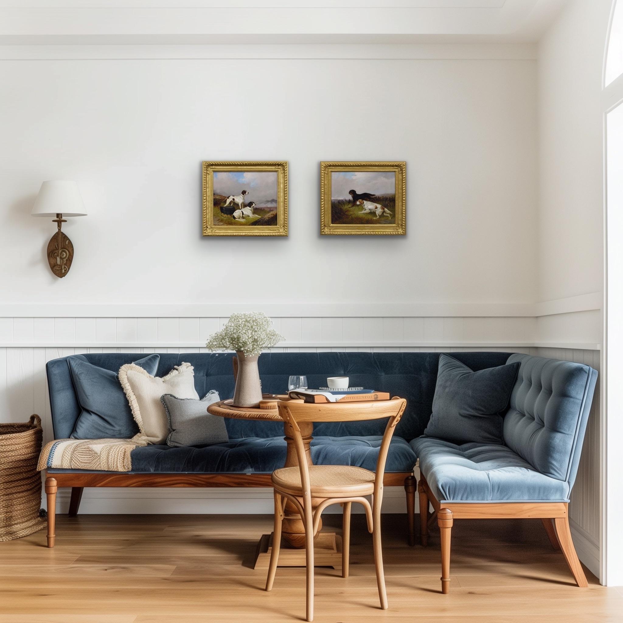 Paire de peintures à l'huile de chiens de sport du 19e siècle représentant des setters en vente 5