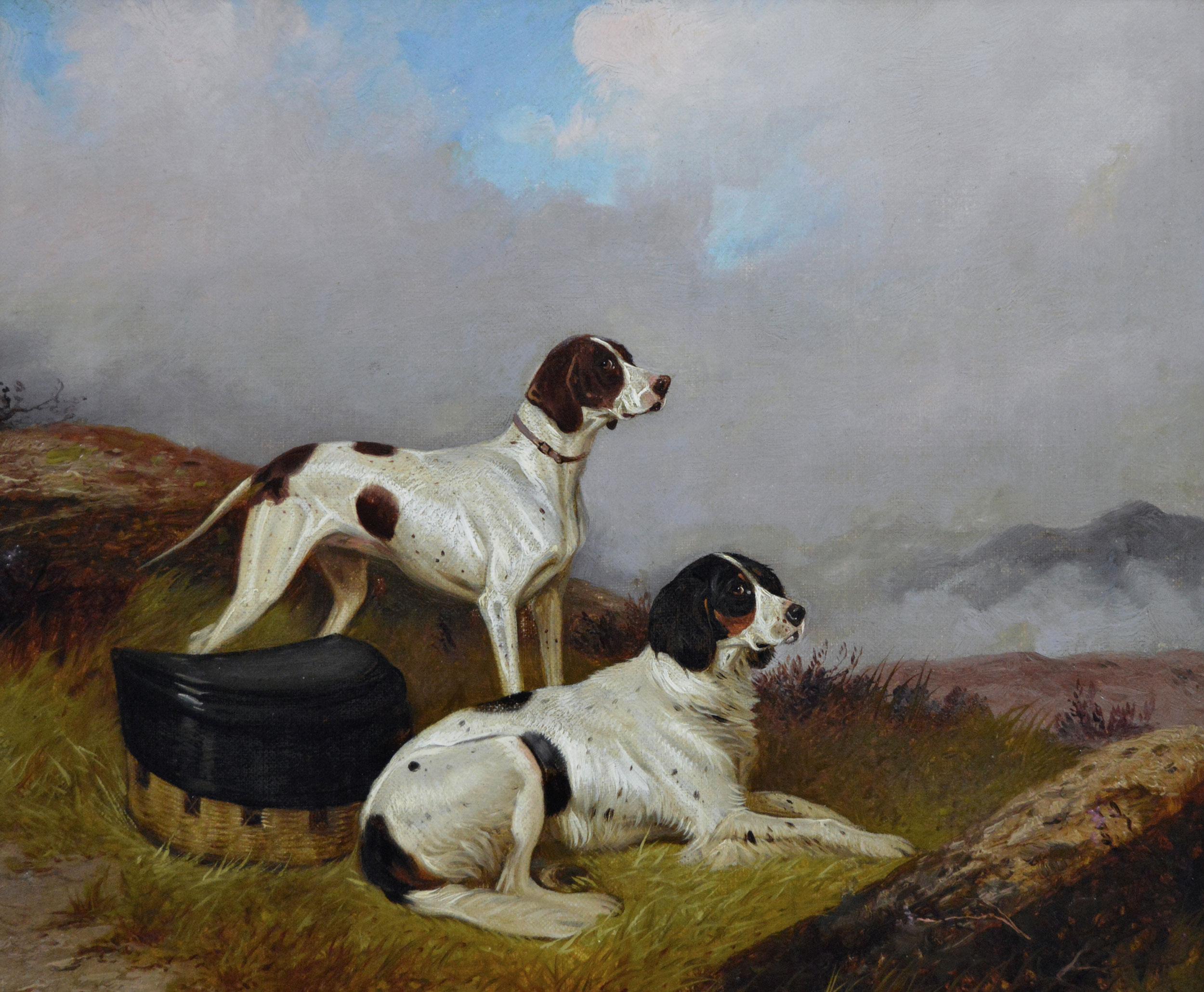 Paire de peintures à l'huile de chiens de sport du 19e siècle représentant des setters - Painting de Colin Graeme Roe