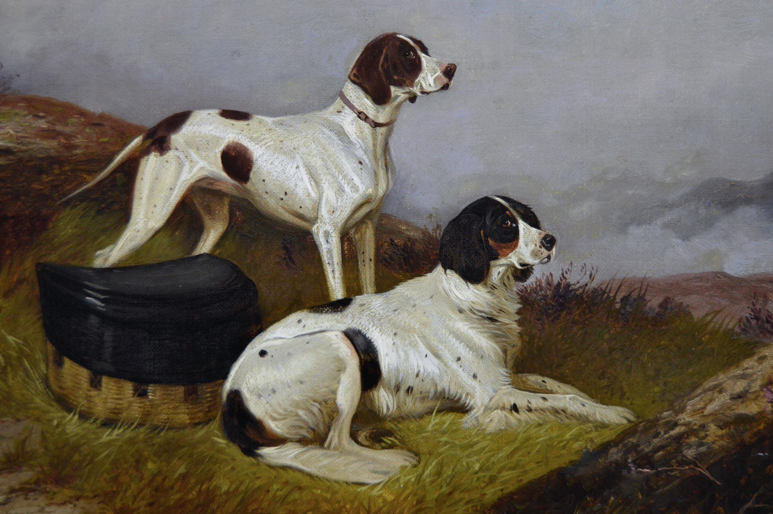 Paire de peintures à l'huile de chiens de sport du 19e siècle représentant des setters - Victorien Painting par Colin Graeme Roe