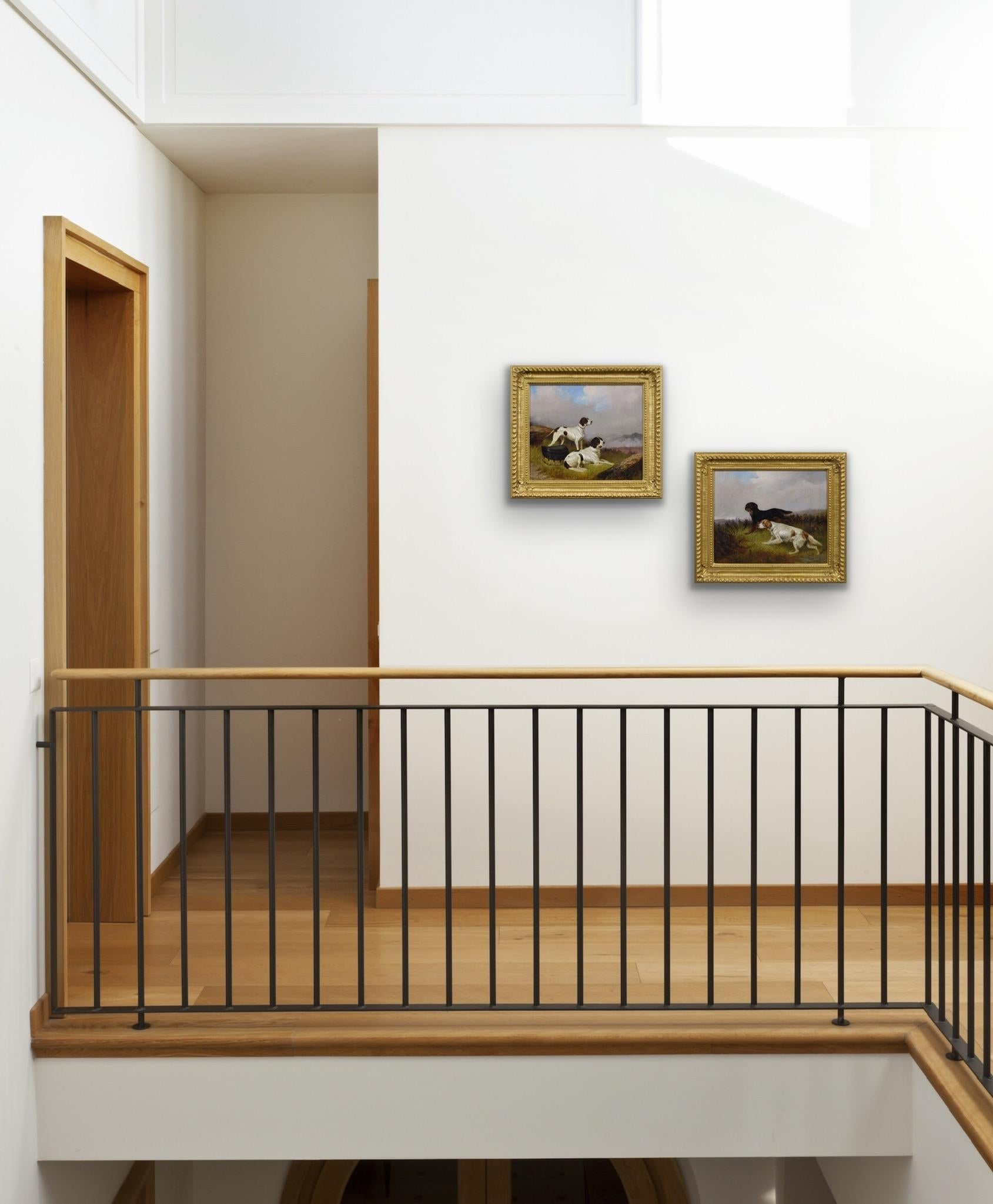 Paire de peintures à l'huile de chiens de sport du 19e siècle représentant des setters en vente 4