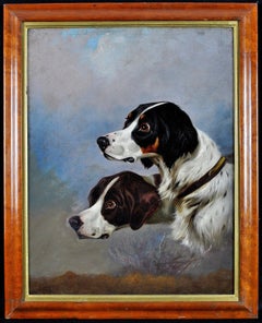 Setters in a Landscape - 19th Century Antique British Oil on Canvas Dog Painting