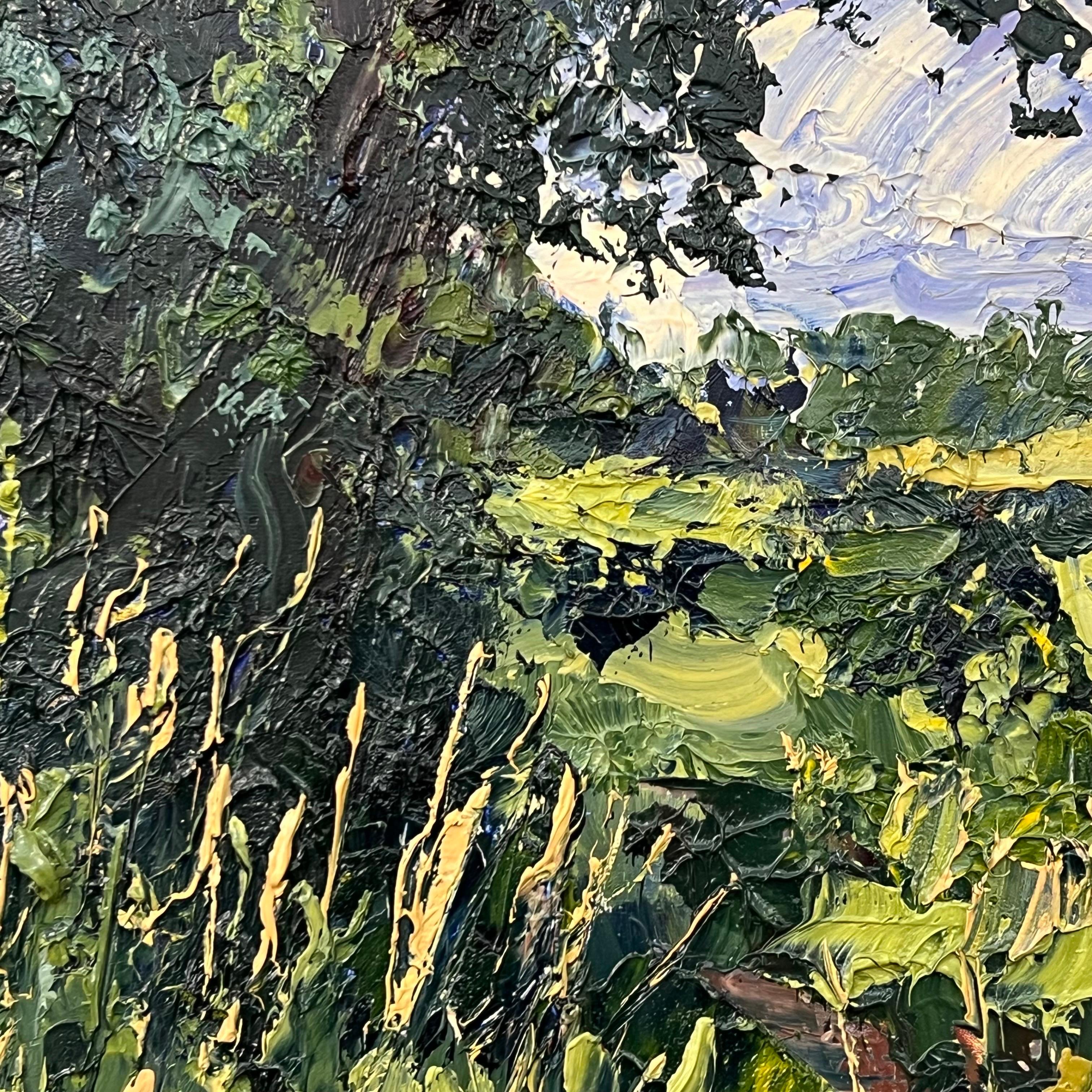English Summer Impasto Landscape Oil Painting by British En Plein Air Artist For Sale 5