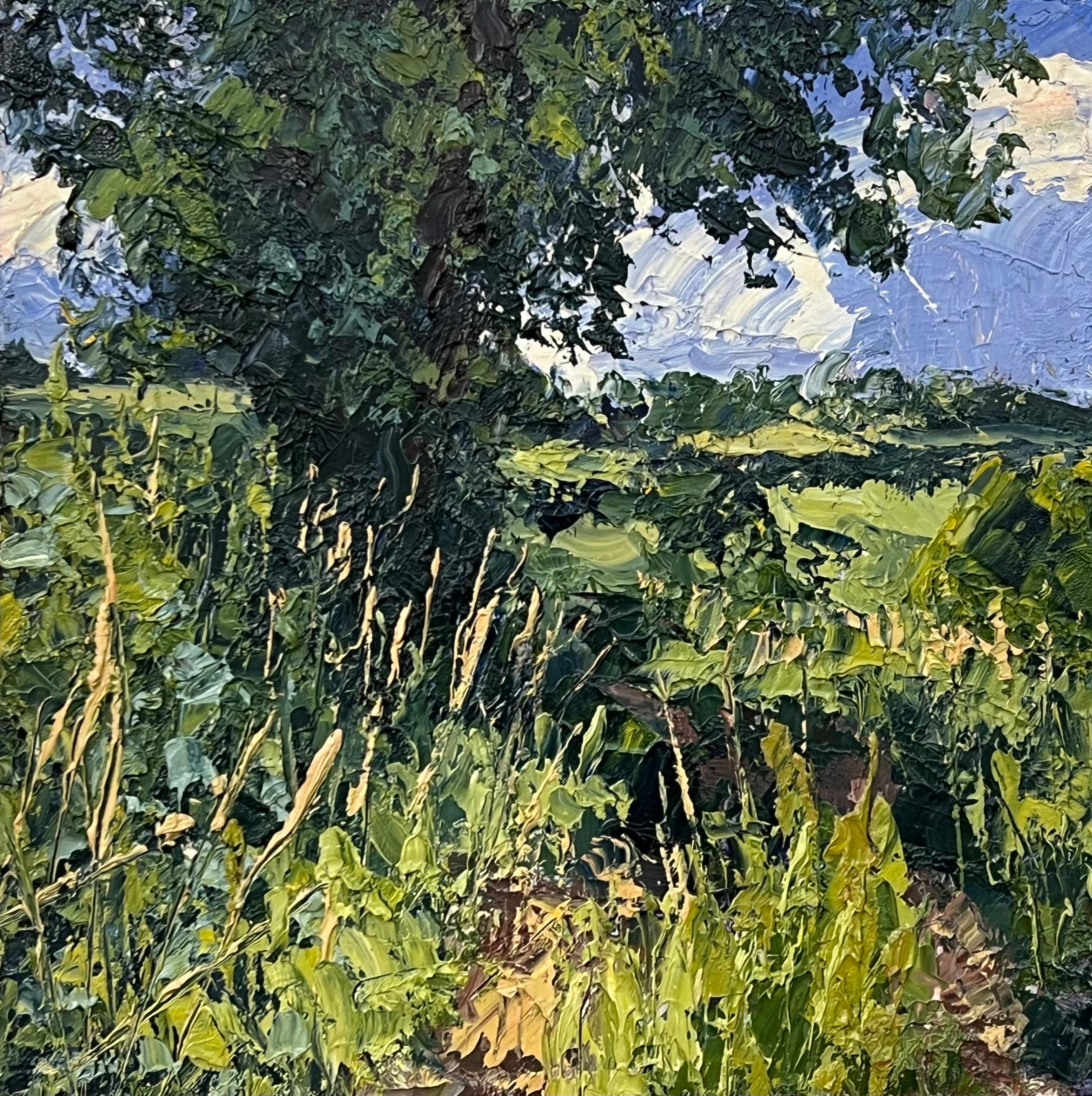 English Summer Impasto Landscape Oil Painting by British En Plein Air Artist
