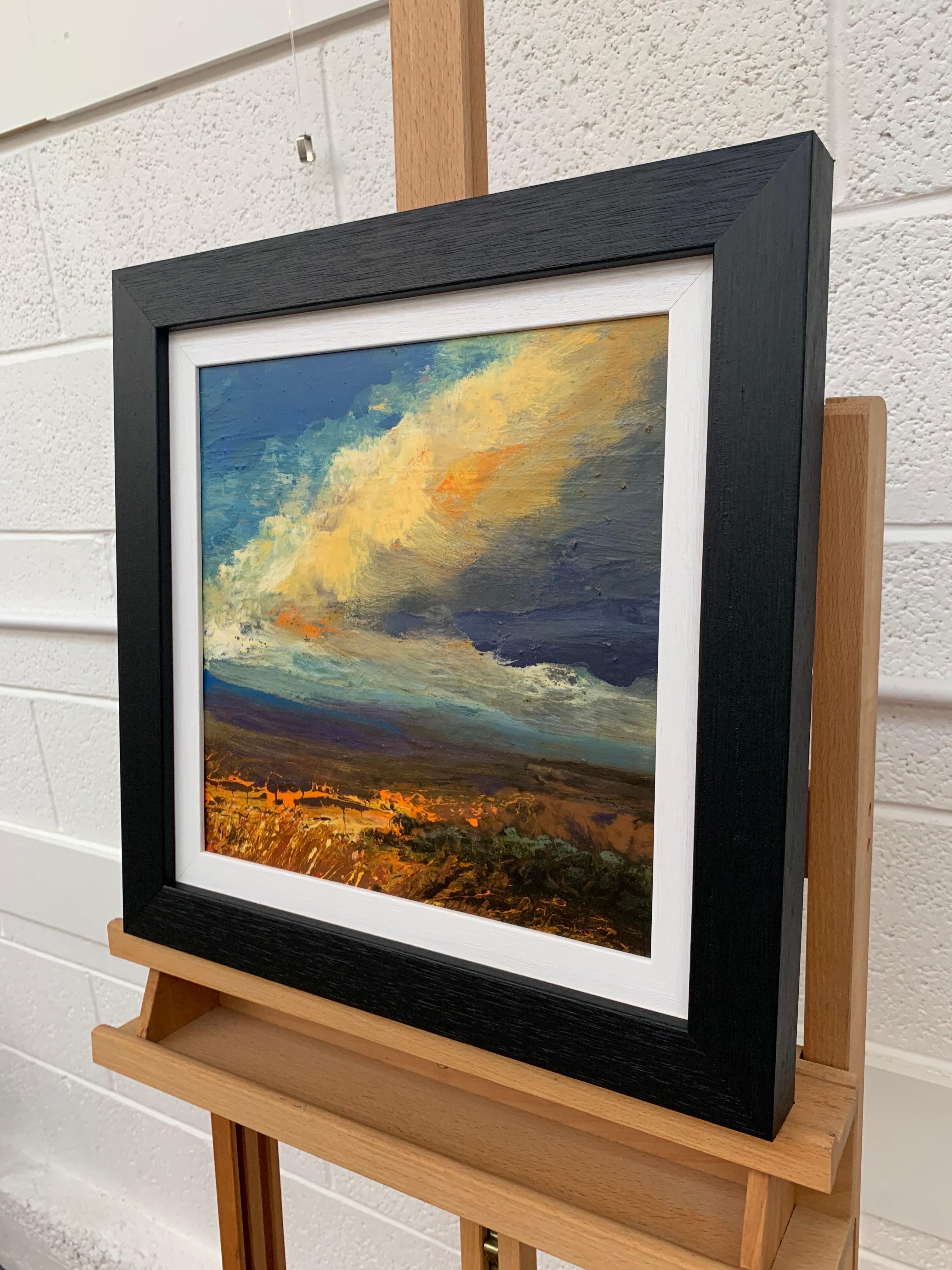 Impasto Oil Painting of English Moorland Hillside by British Landscape Artist, Colin Halliday. This painting articulates the intensity of the clouds in Northern England, and the aesthetic beauty of the dramatic weather as it sweeps across the rugged