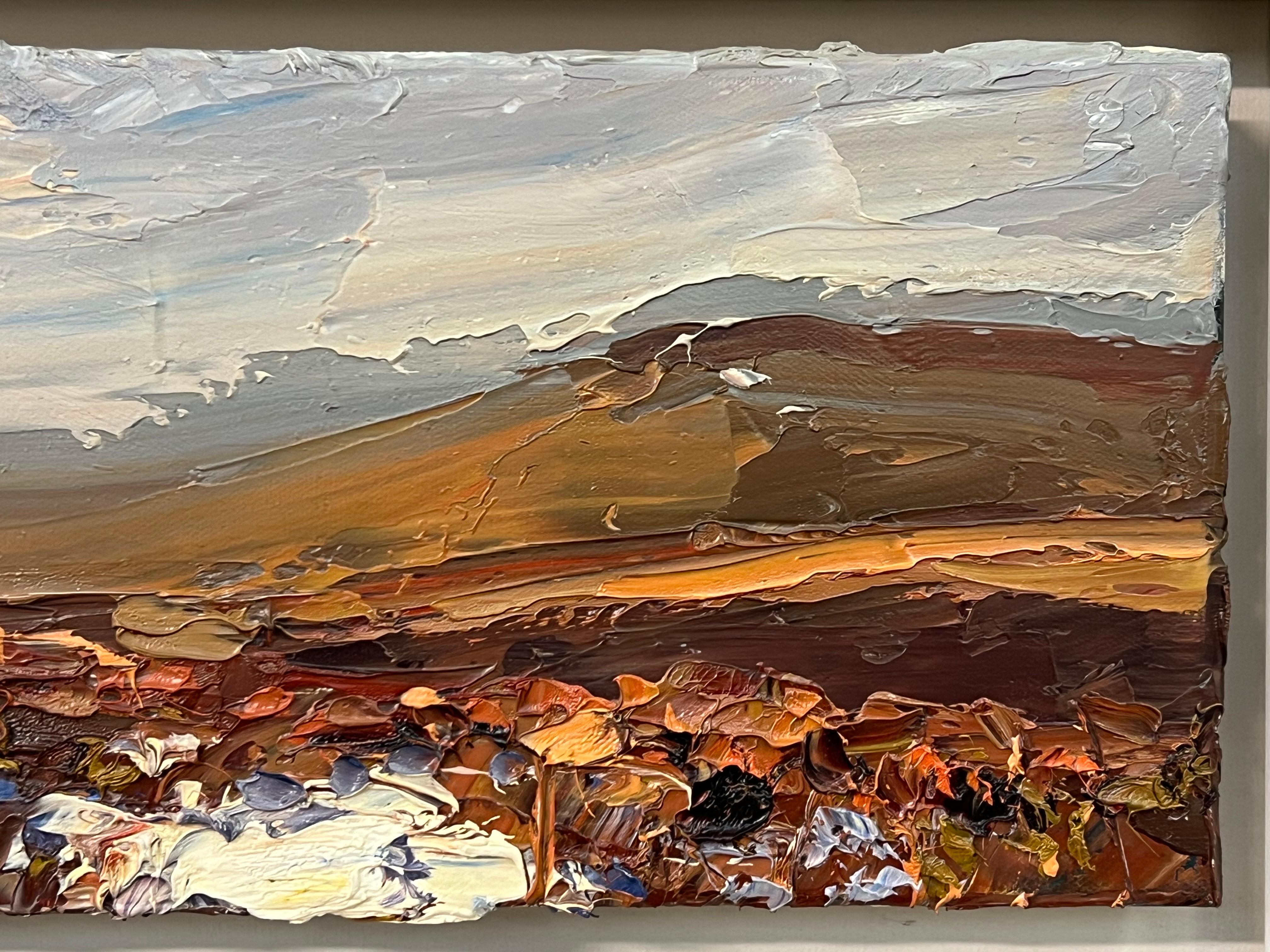 Impasto Oil Painting of Melting Snow on English Moor Landscape by British Artist For Sale 5