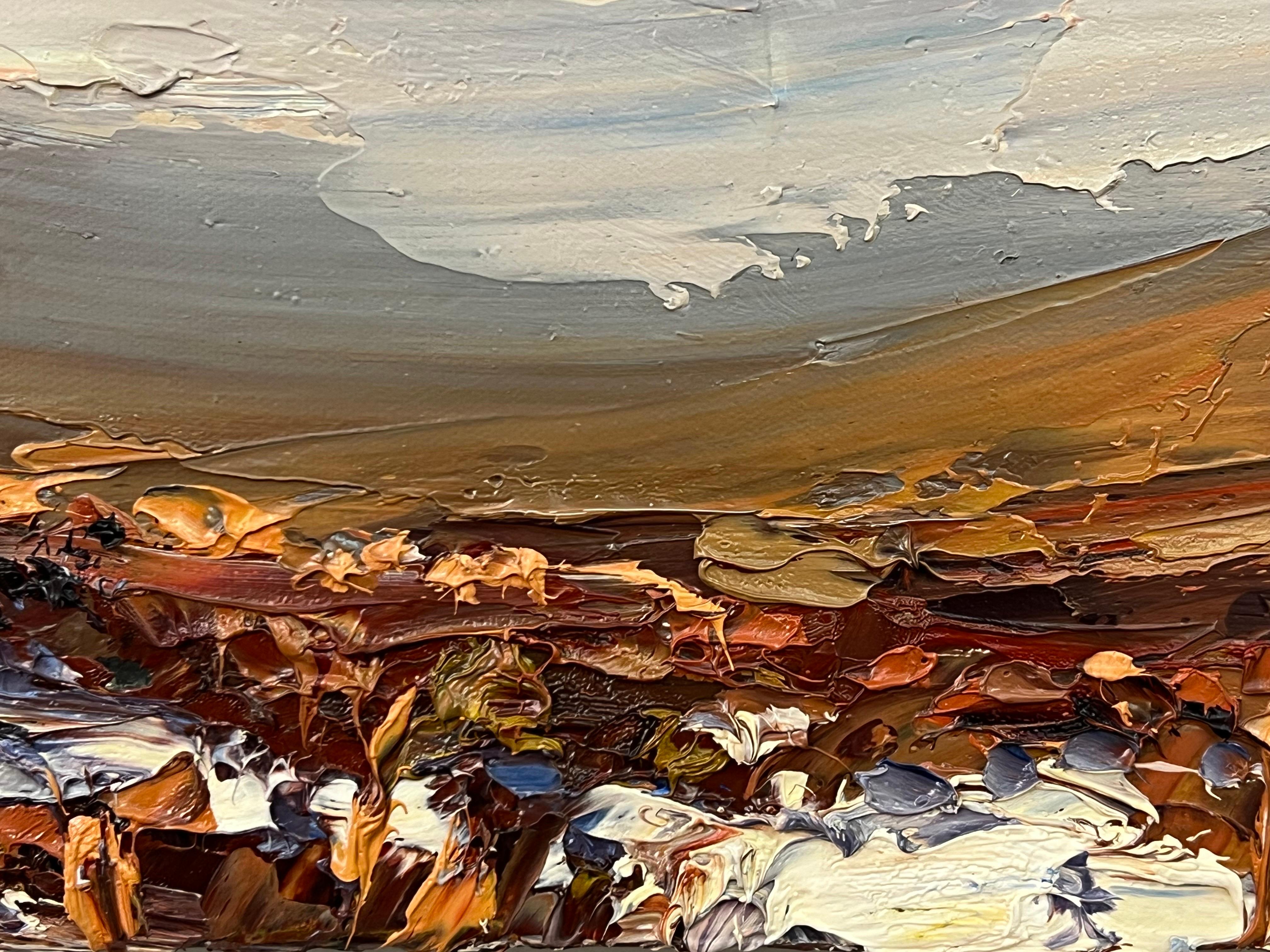 Impasto Oil Painting of Melting Snow on English Moor Landscape by British Artist For Sale 7