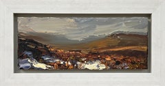 Peinture à l'huile de l'artiste britannique représentant la neige qui coule sur un paysage de montagne anglaise