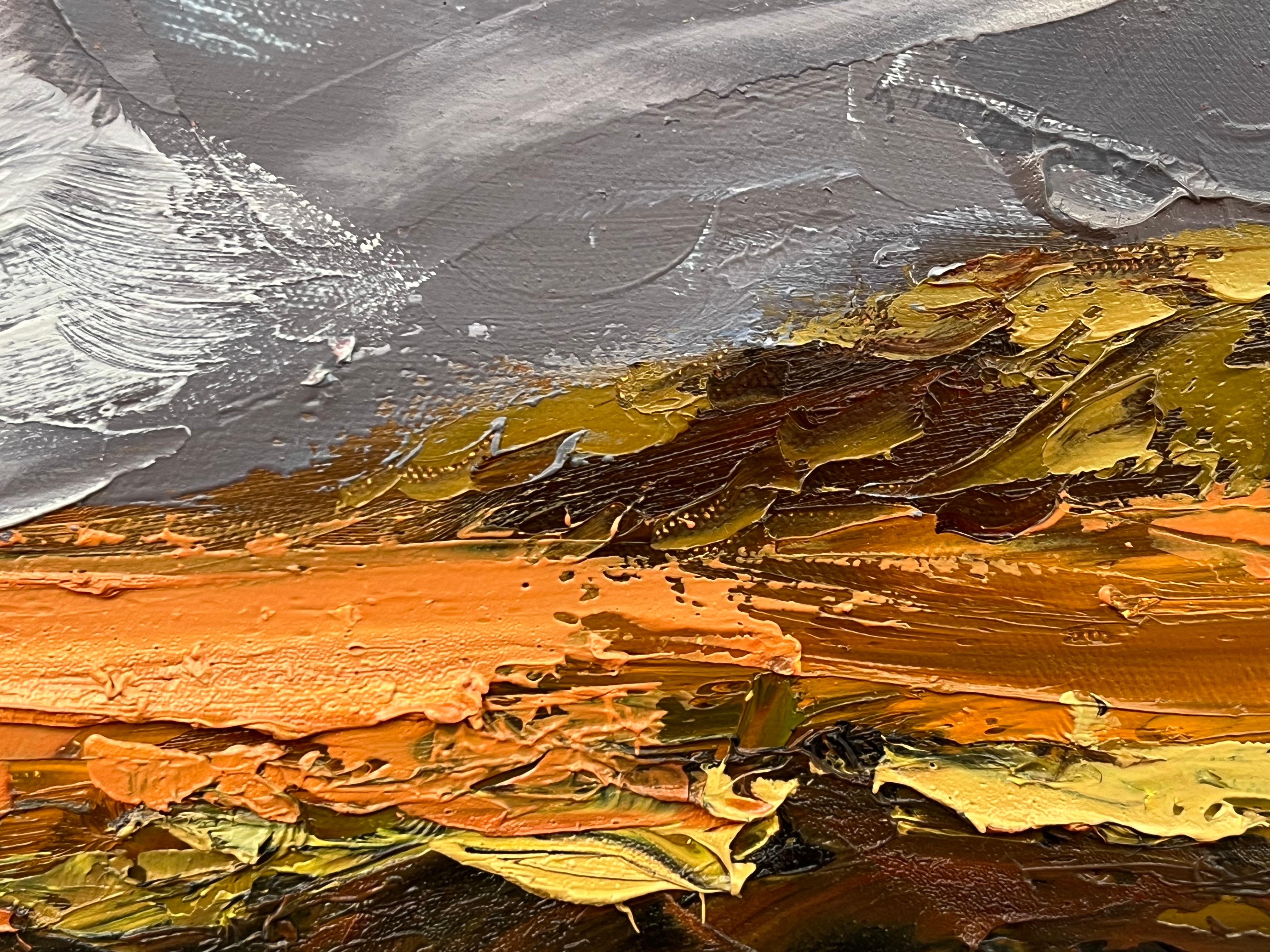 Peinture à l'huile d'un paysage champêtre anglais par un artiste paysagiste britannique, Impasto en vente 6